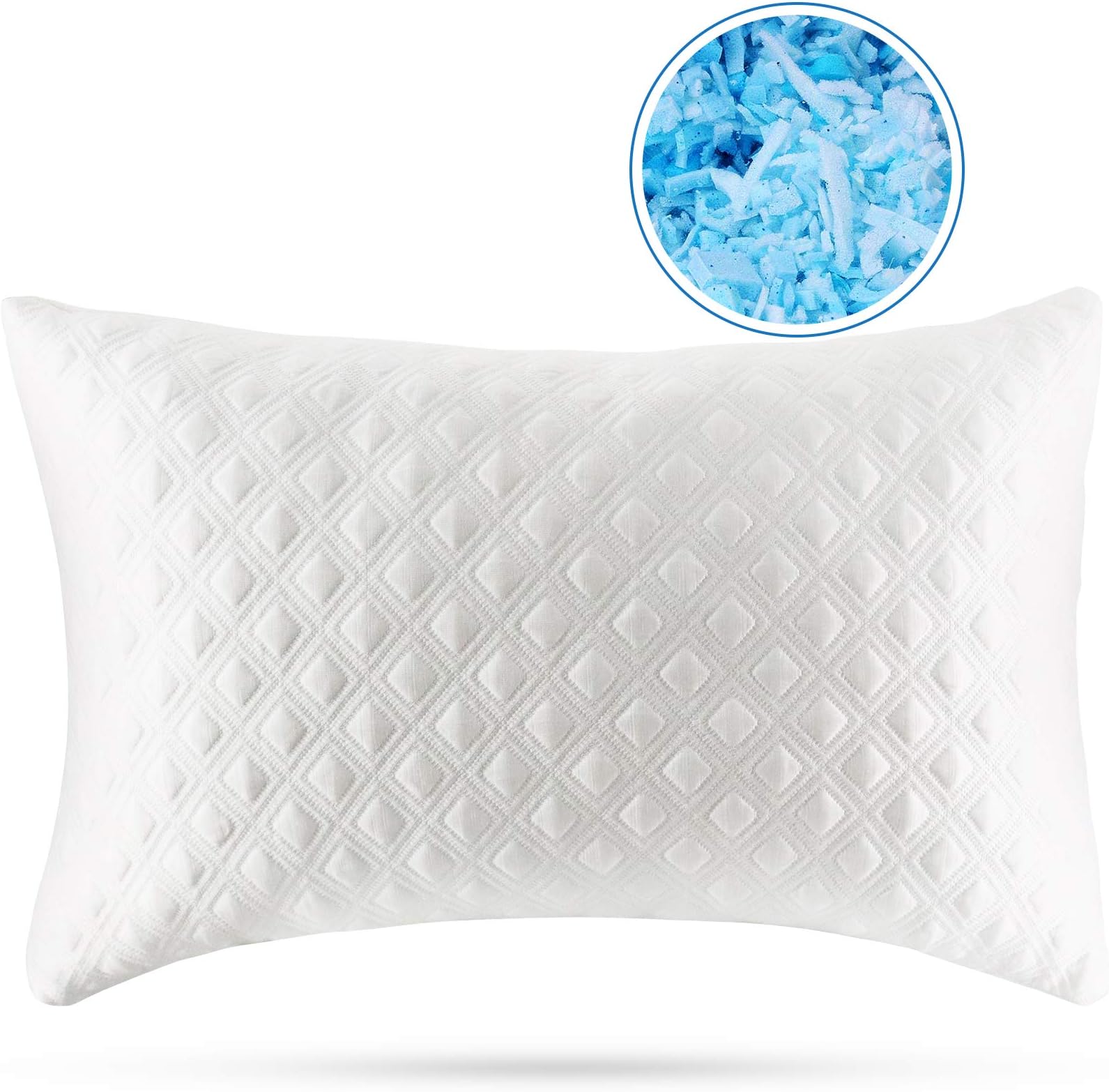 Shredded Memory Foam Pillows for Sleeping Cooling Bamboo Pillow with Adjustable Loft Bed Pillows for Side and Back Sleepers Washable Removable Derived Rayon Cover Queen Size (1-Pack)