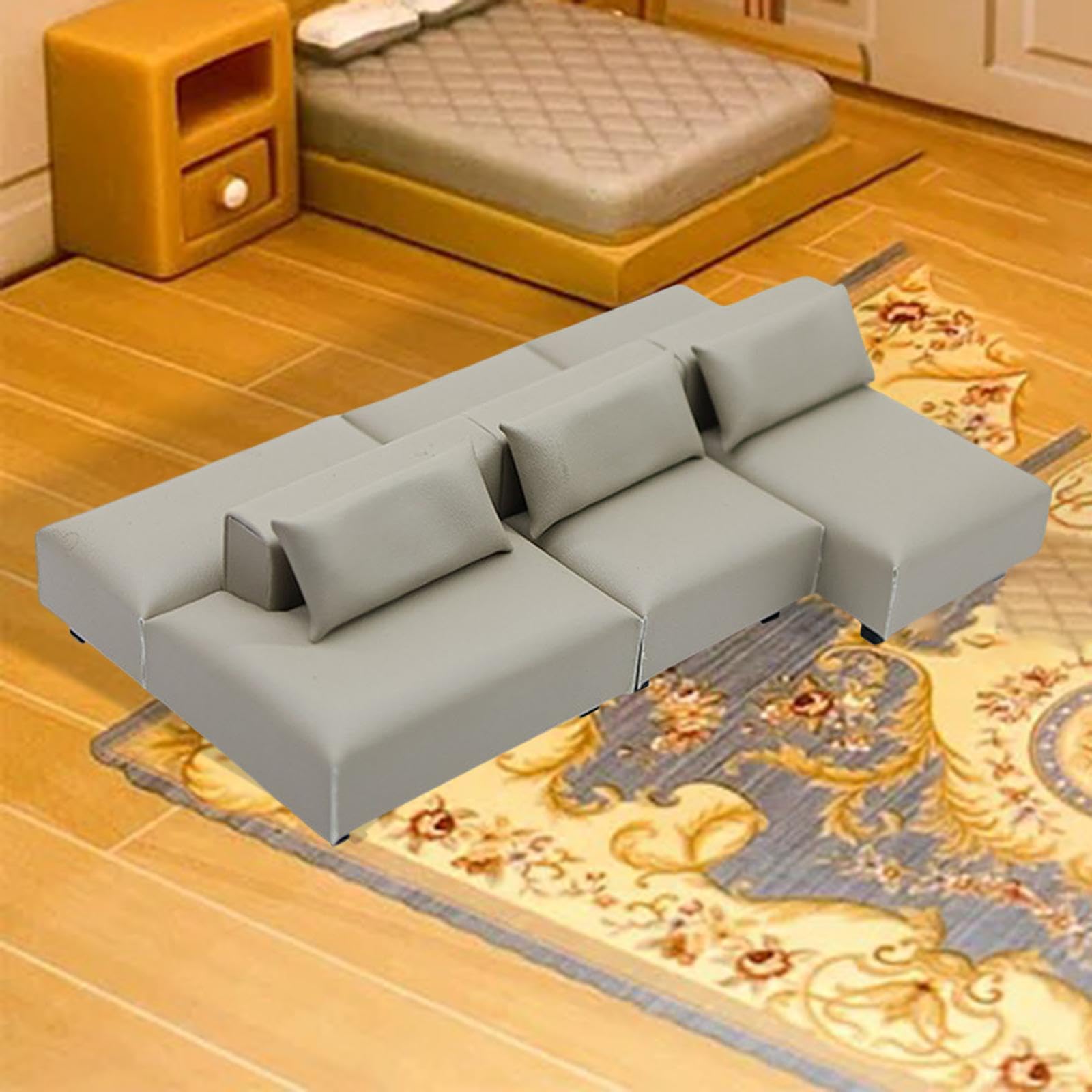 harayaa Sofá Miniatura para Casa de Muñecas, Sofá Moderno para Casa de Muñecas, Juguete de Juego de Imitación, Micromuebles, Cojín Artificial, Fabricado, S 2 Rows Gray