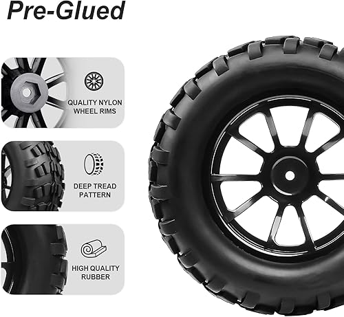 Miniatura 4 de Hobbypark Ruedas y neumáticos hexagonales para camión RC de 2.8 0.472 in para escala 1/10 Traxxas Stampede VXL Hoss 4x4 Redcat Volcano Epx Pro S30