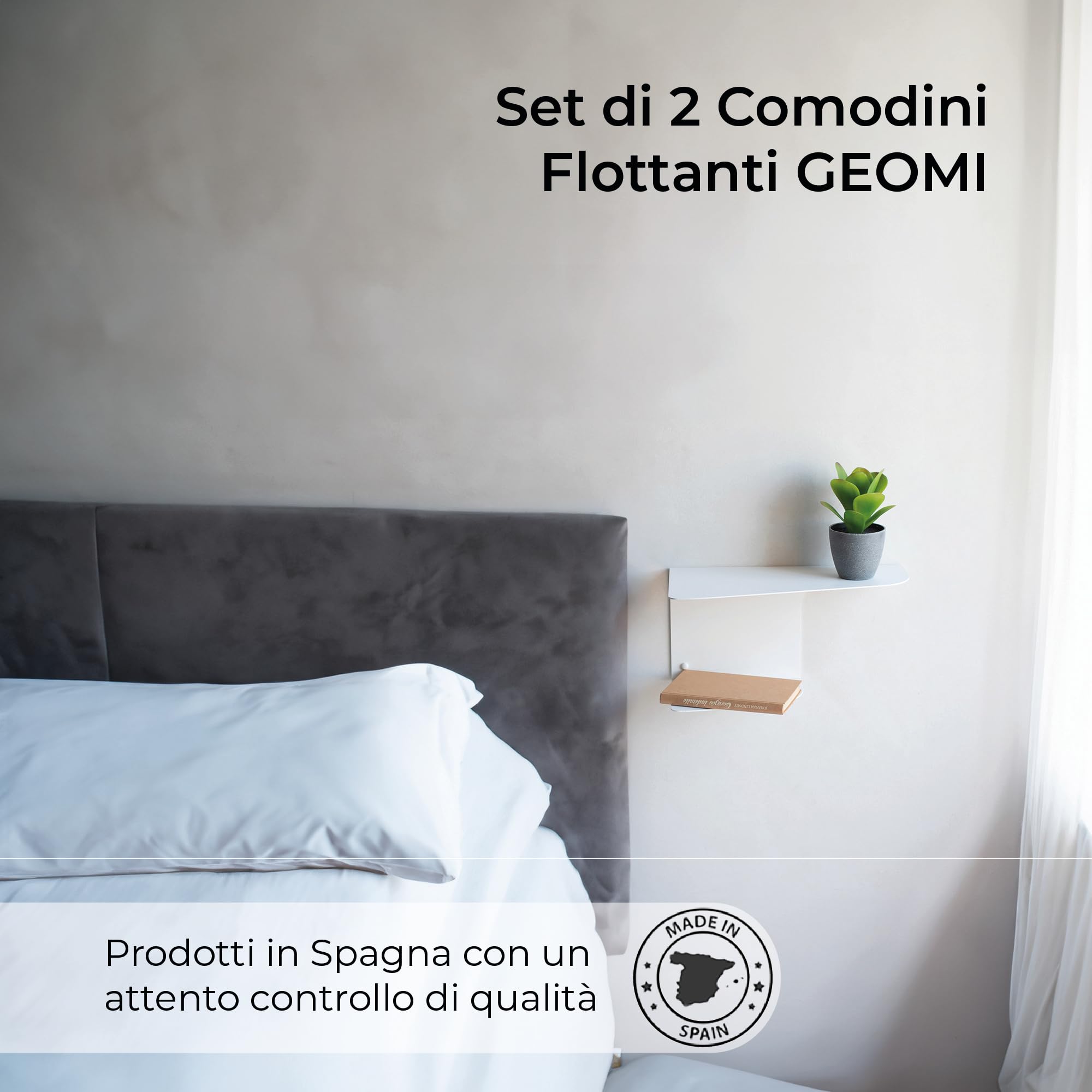 MILUKA Set 2 Comodini Camera da letto 40 x 20 cm | Comodino Sospeso con 2 Livelli | Comodino Bianco Ideali come Mensole da muro angolare e Consolle Ingresso (2, Bianco)