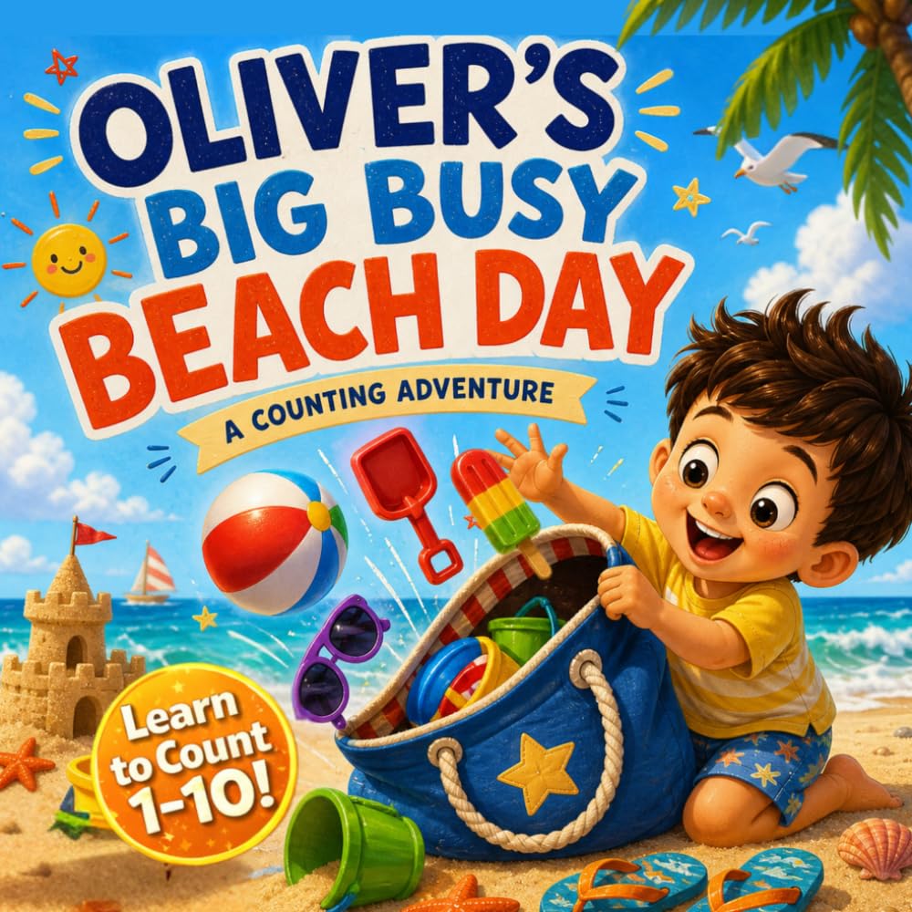 Oliver's Big, Busy Beach Day!: Personalized Beach Counting Adventure (Three Hearts Personalized Baby Name Books (Oliver))