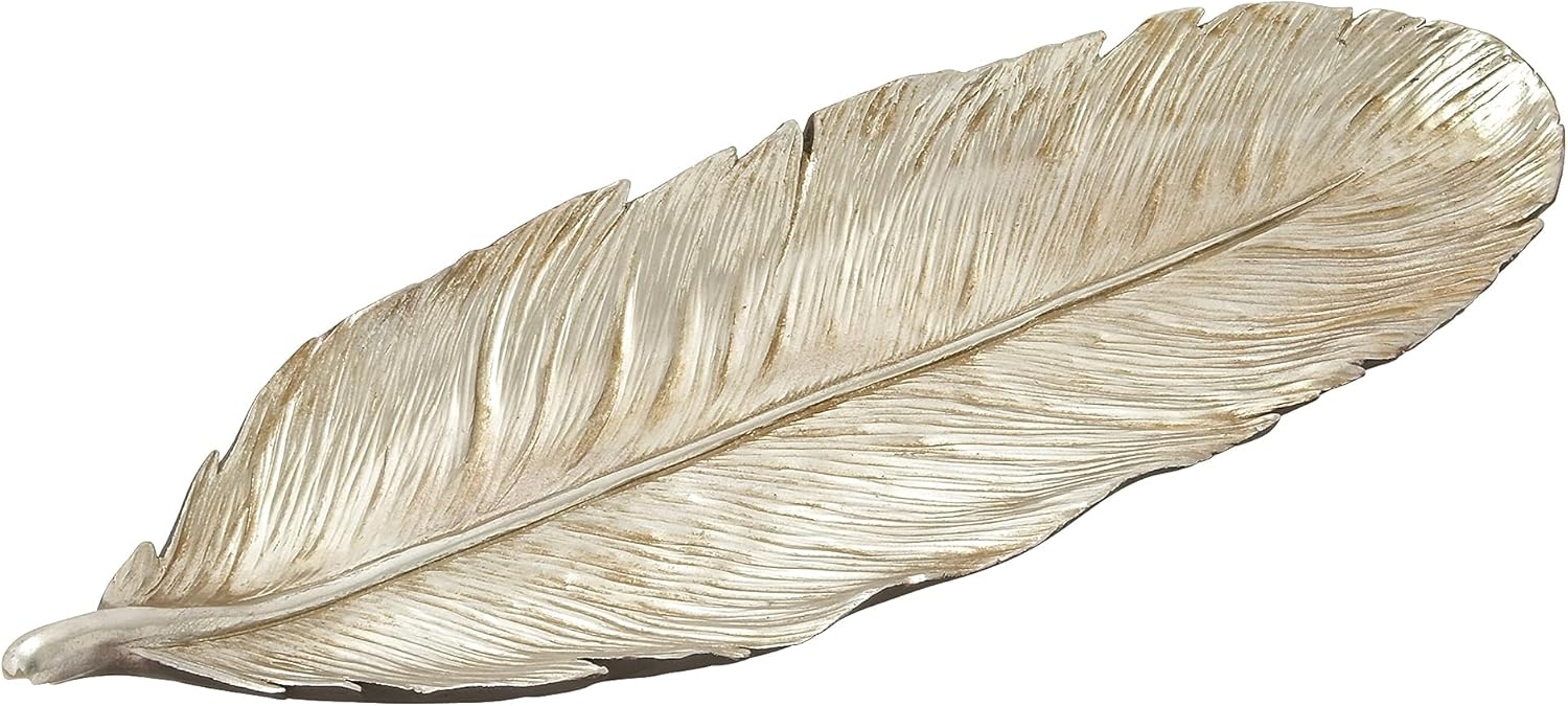 Deco 79 Polystone Bird Feather Decorative Bowl, 26" x 9" x 2", Silver