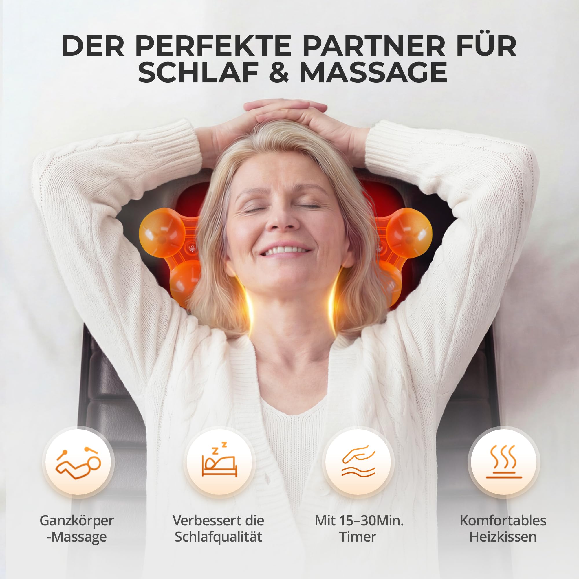Massagematte mit Shiatsu-Nackenmassage & Wärme, Ganzkörper Massagematte mit 10 Vibrationsmotoren für Rücken, Taille und Beine, Elektrische Massageauflage für Zuhause & Büro, Schwarz