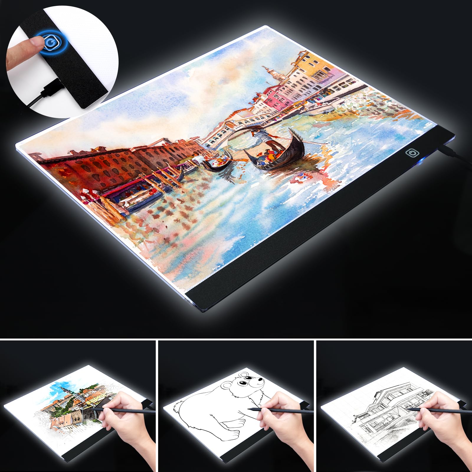 Sofore Tavoletta Luminosa A3, Light Box LED Con Cavo USB e Luminosità Regolabile, Lavagna Luminosa Ultra Sottile per Animazione, Artisti, Disegnare
