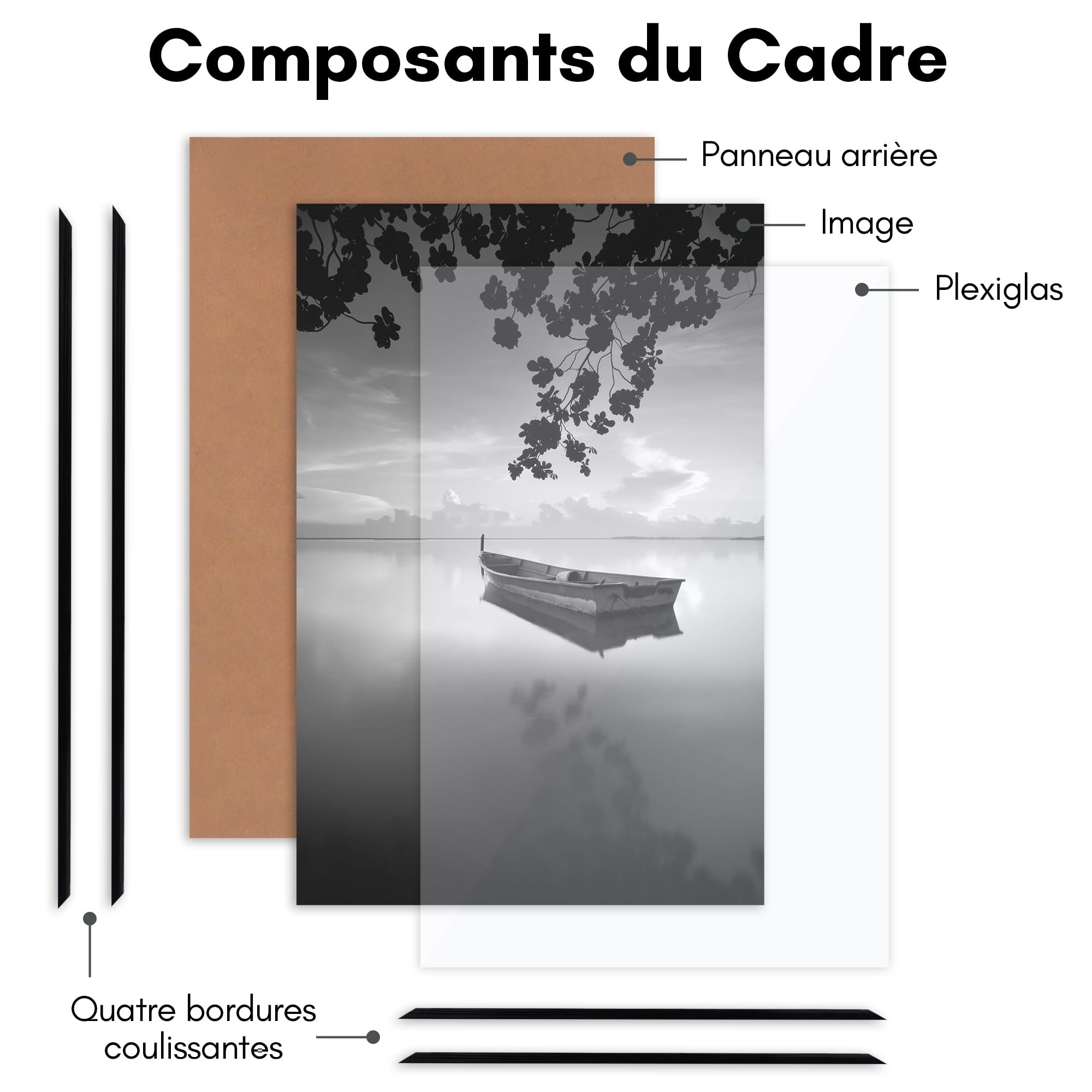 Americanflat Cadre Photo 40x60 cm Noir - Cadre 60x40 cm avec Encadrement Fin et Plexi Poli - Matériel de Suspension Intégré pour Mur - Suspension Horizontale ou Verticale - Lot de 3