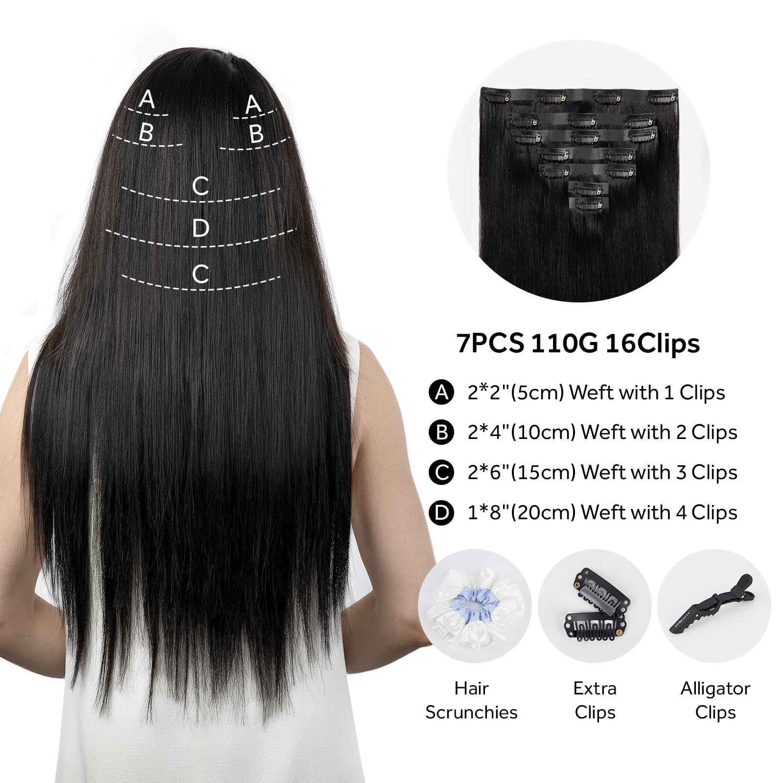 SOBEAUTY Clip in Hair Extensions, Real Human Hair Extensions, 100% Human Hair Remy Volume Hair Extension - Image 2
