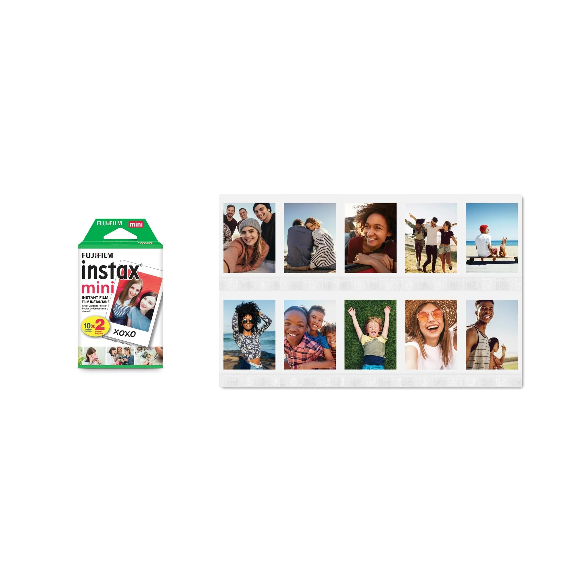 Fujifilm Mini Instant Film (White) for Mini 8,9,11,12,50s, 25, 7s, 90, 300 Cameras, Instax Mini Link's W/Microfiber Cloth by Megen (20 Prints)