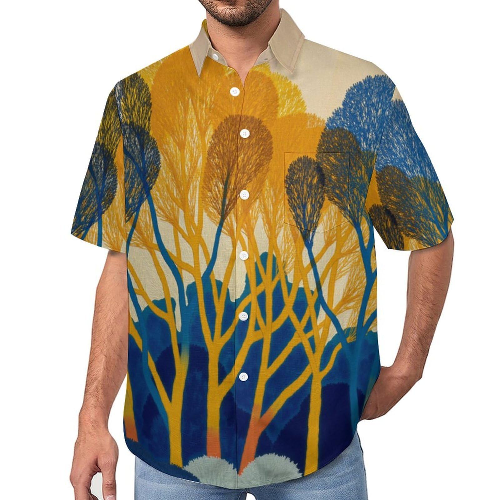 Camicia da Uomo a Maniche Corte Funky, Alberi Astratti Arte Moderna, Aloha Camicias Estiva per la Spiaggia, vestibilità Normale con Bottoni, per Libero Vacanze