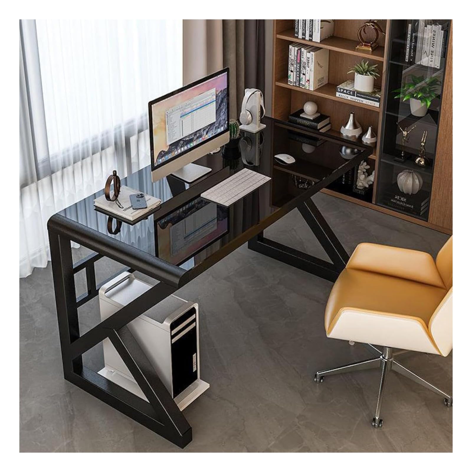 Wdsopk Black Computer Desk Home Office Desk Tempered Glass Computer Desk, Modern Home Office Desk Gaming Desk Writing Study For Study Play Work Bedroom Home Office（-100Cm）