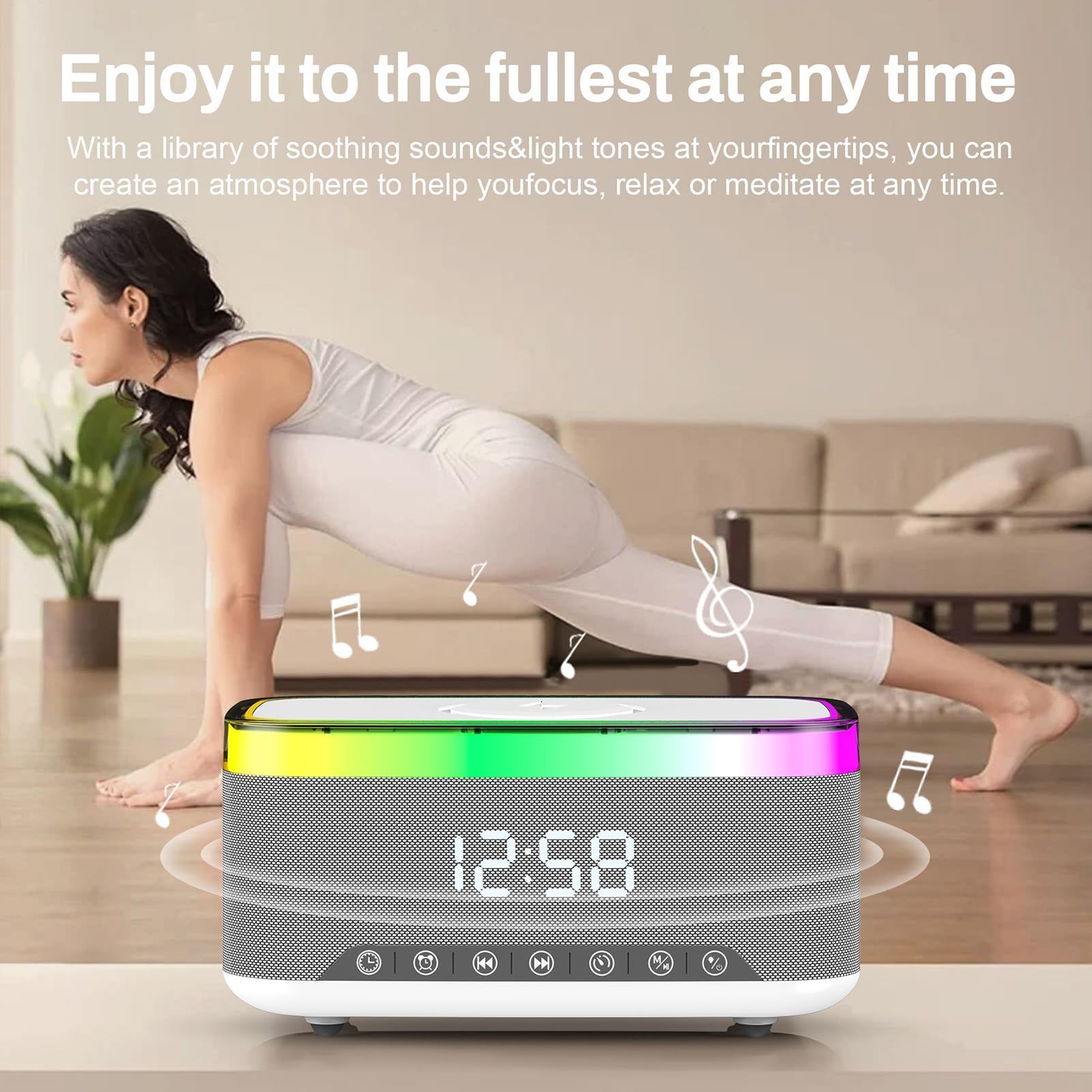 Sveglia con Ricarica Wireless Lampada con Altoparlante Digitale | Sveglia con Ricarica Wireless e Rumore Bianco Per Uso da Comodino Notturno Interni Casa Sonno Postazione di Lavoro Scrivania