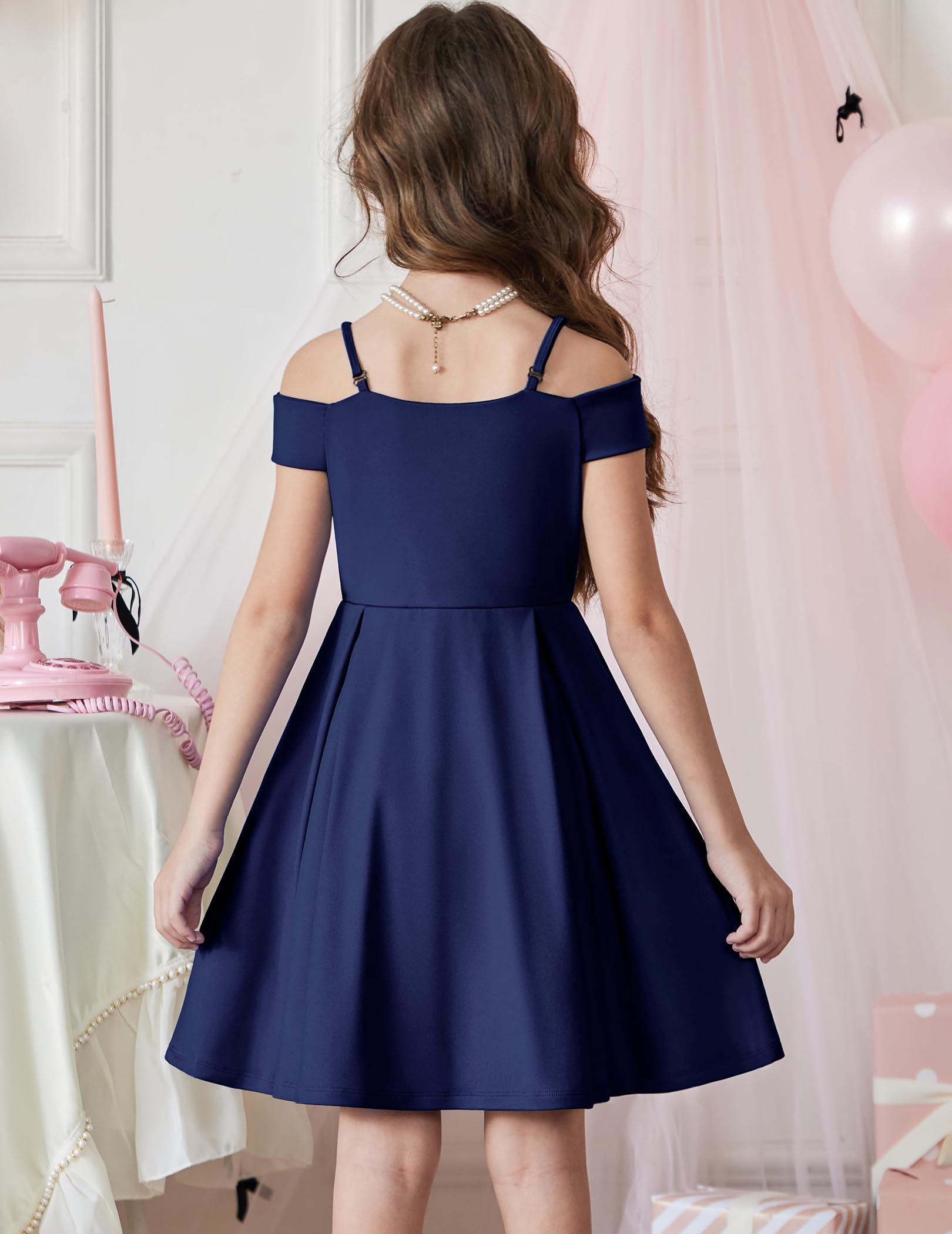 Arshiner Mädchen Kleid Schulterfrei Spaghettiträger Kinderkleid Ärmelloses Festliches Trägerkleid Sommer Partykleid Elegant Abendkleid für Mädchen 5-14 Jahre - 3