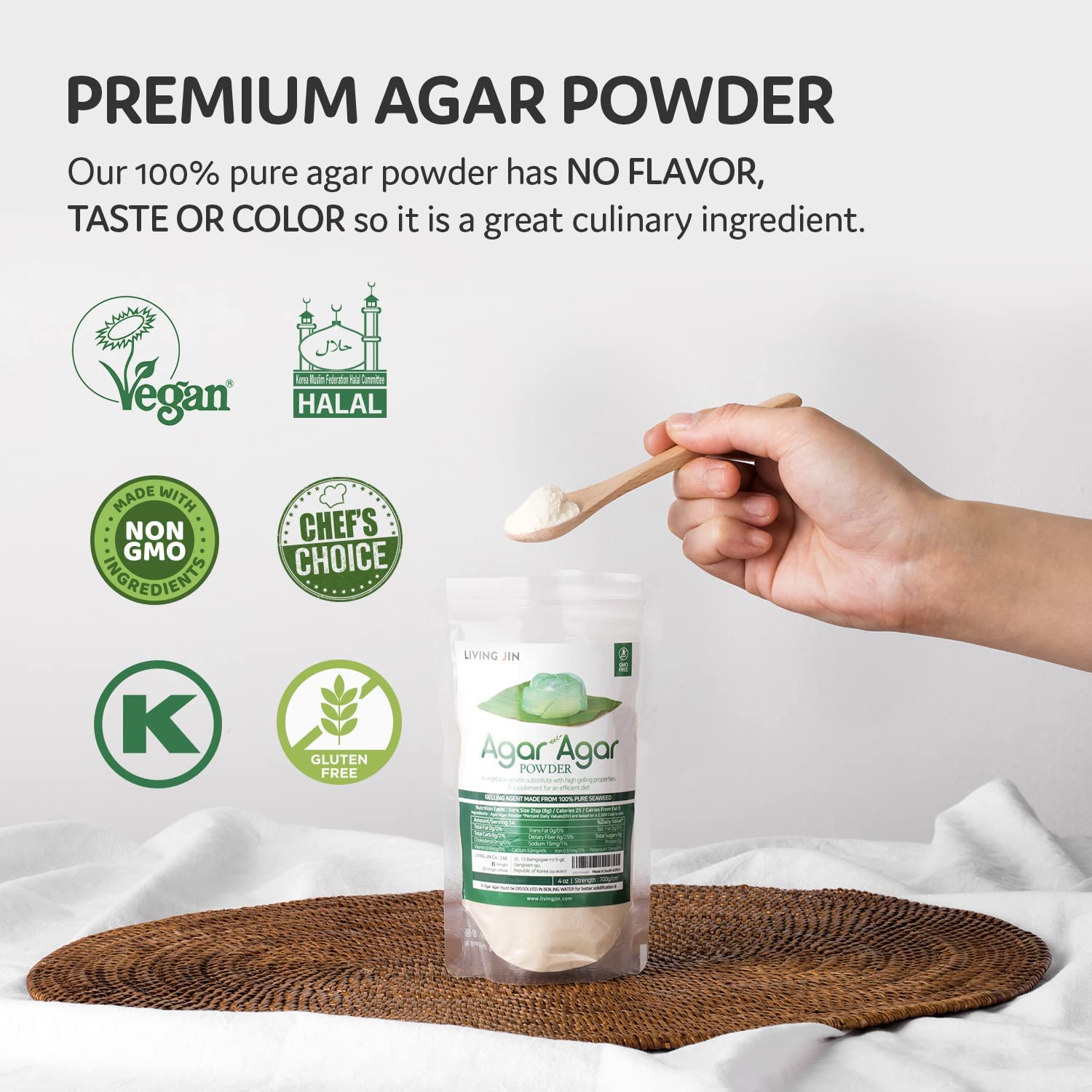 Agar Agar Powder (4oz) Vegan Gelatin Substitute, 100 Natural Red Algae