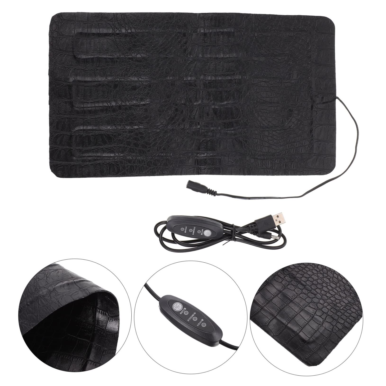 HEMOTON Almohadilla Térmica para Reptiles, Manta Eléctrica Portátil de Cuero Negro, Calefacción para Caja de Reptiles y Exterior, para Crías y Gestantes