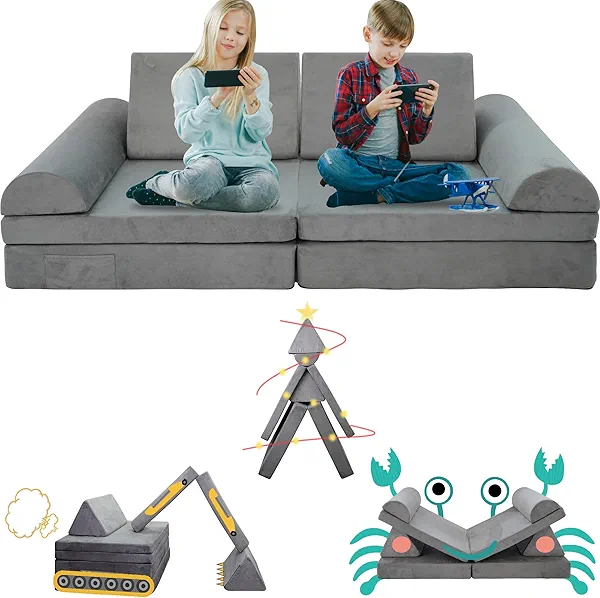 SENSWEET Modular Kids Play Couch 8PCS,Convertible Sofa for Toddler and Baby,Kids Couch Building Fort,Multifunctional Foam Sofa for Playroom,Large Size