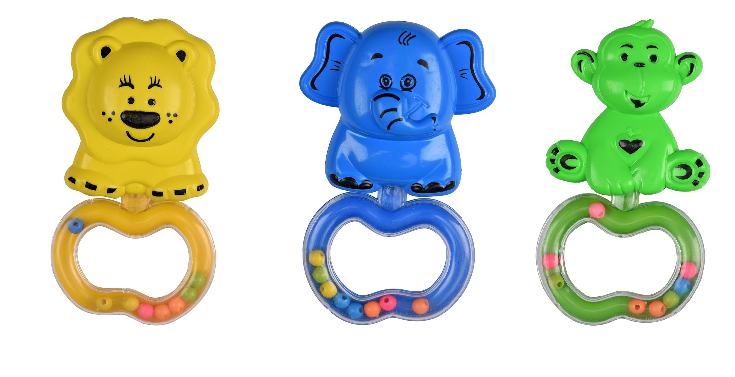 BabyGo Baby Animal Rattle Toy for Babies,Non Toxic Plastic (Pack of 3)- Multicolor