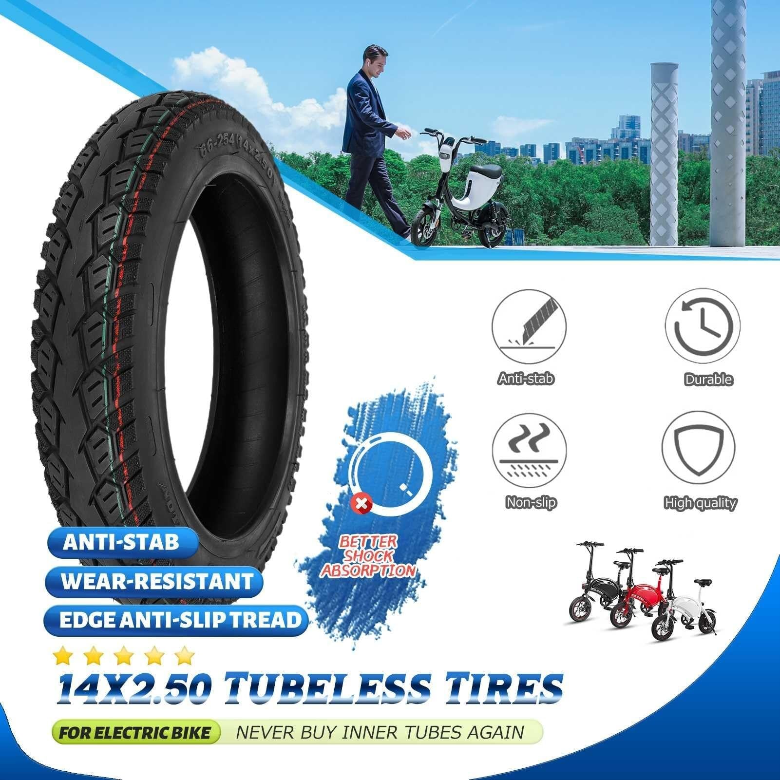 14x2,50 Opona | 14 2,50 Opona do Roweru Elektrycznego Neumatico z Zagiętym Zaworem | 14x2,5 Bezdętkowa do Gumowa Antyprzebiciowa do Roweru Elektrycznego z Bieżnik Antypoślizgowy