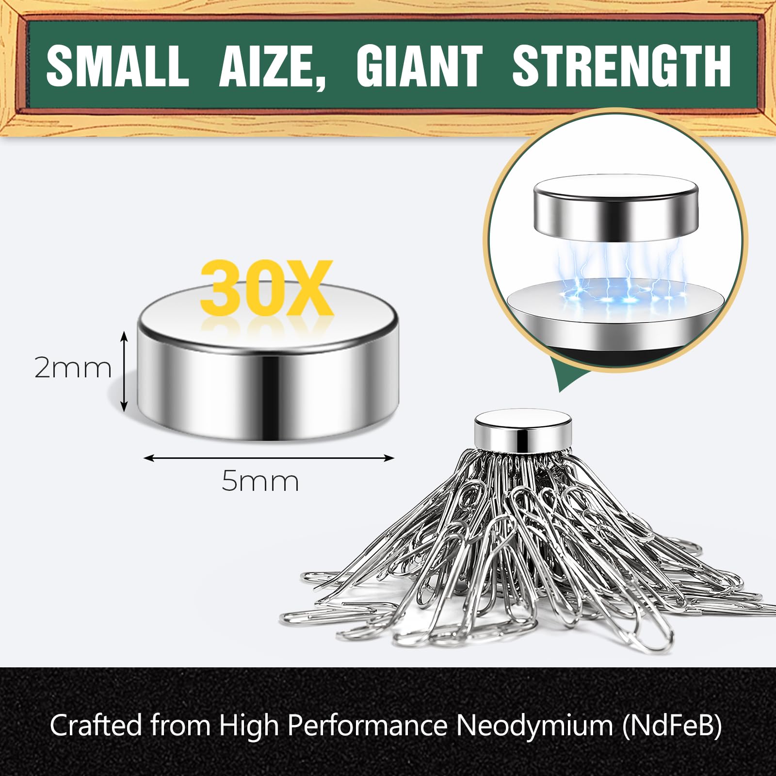 Imanes de Neodimio Wukong 5x2mm 30 Piezas Mini Fuertes para Nevera Oficina