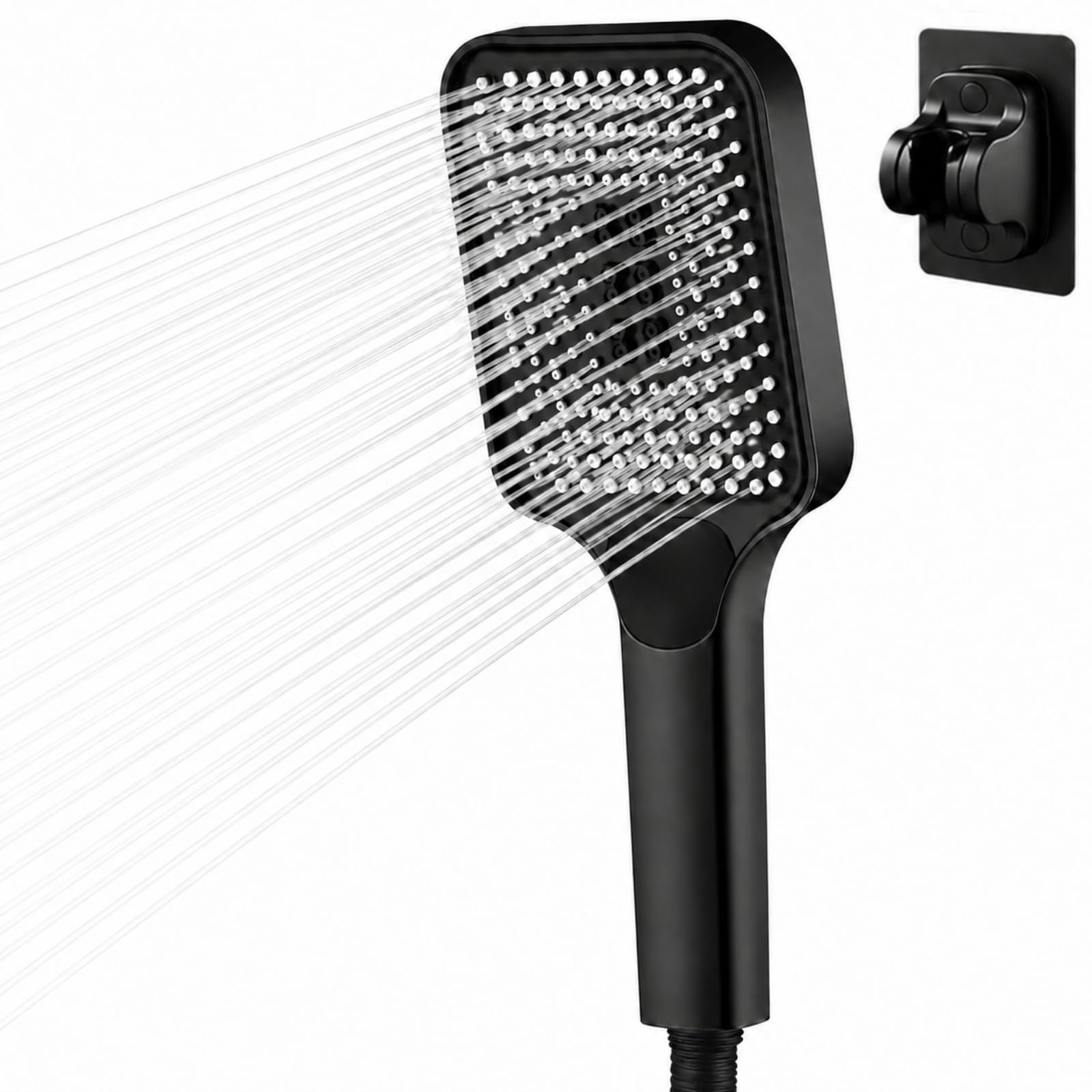 Shower Head,Black Universal Square Handheld Shower with Bracket