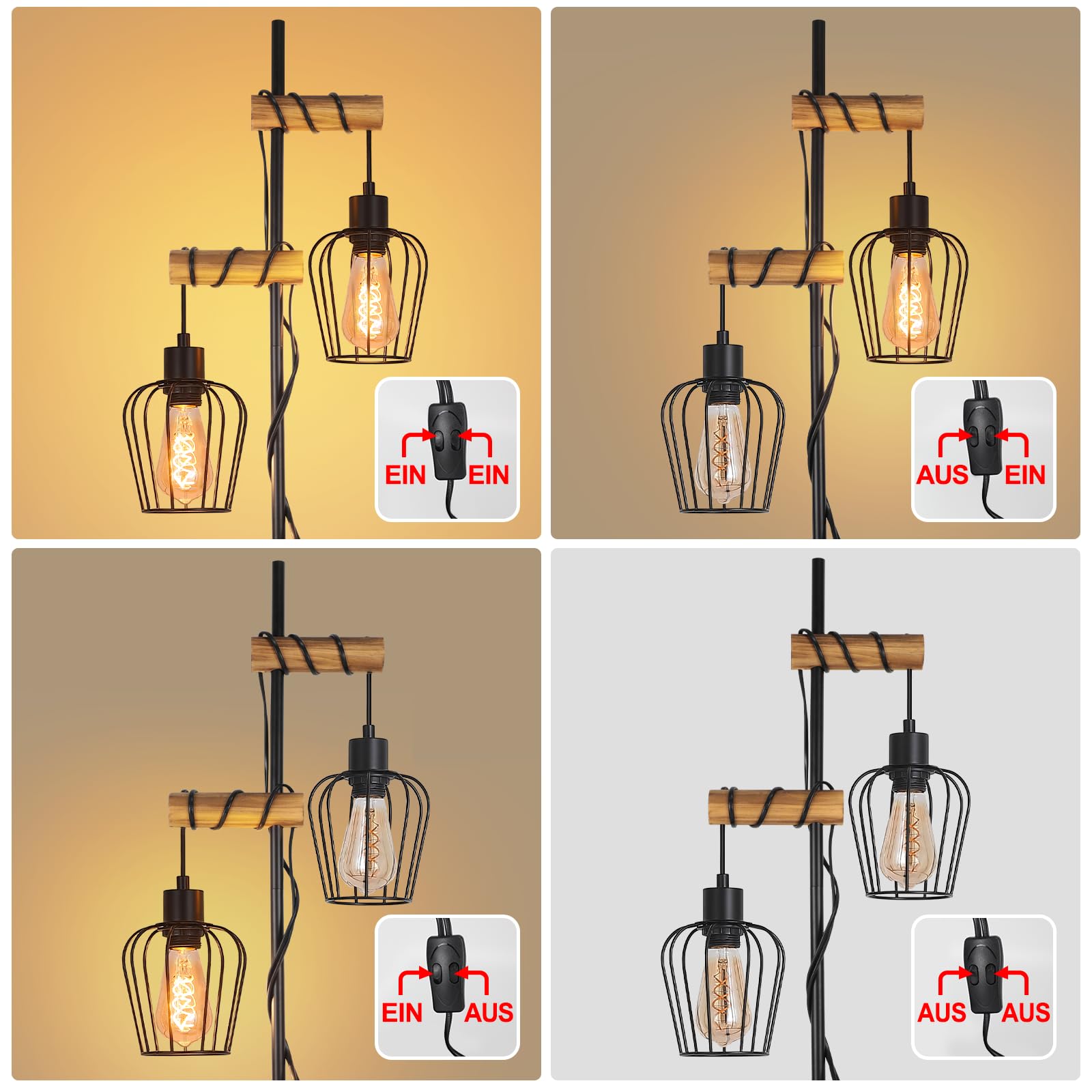 Lampadaire Vintage Industriel Bois et Métal pour Salon Chambre