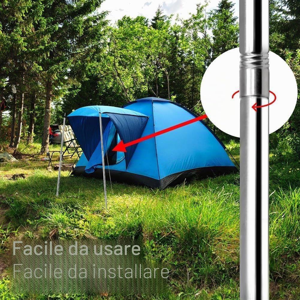 SANLIKE Pali Telescopico per Tenda da Campeggio 200cm, Asta Telescopica per Tenda da Campeggio, Pali di Ricambio per Tenda in Acciaio Inox Palo da Sole a Baldacchino per Spiaggia Montagna Escursione