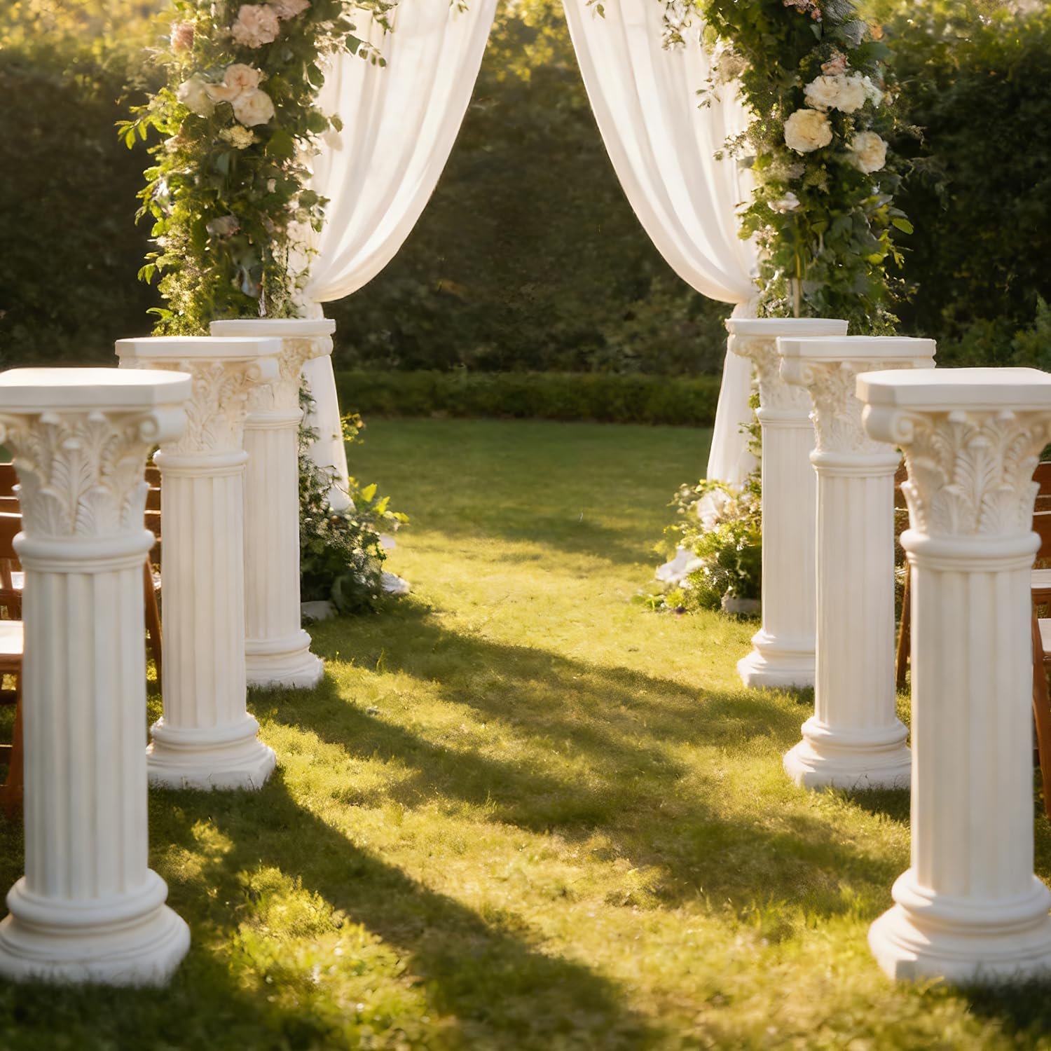 Photo 1 of Tall White Roman Columns and Pillars for Wedding Ceremony Porch Columns