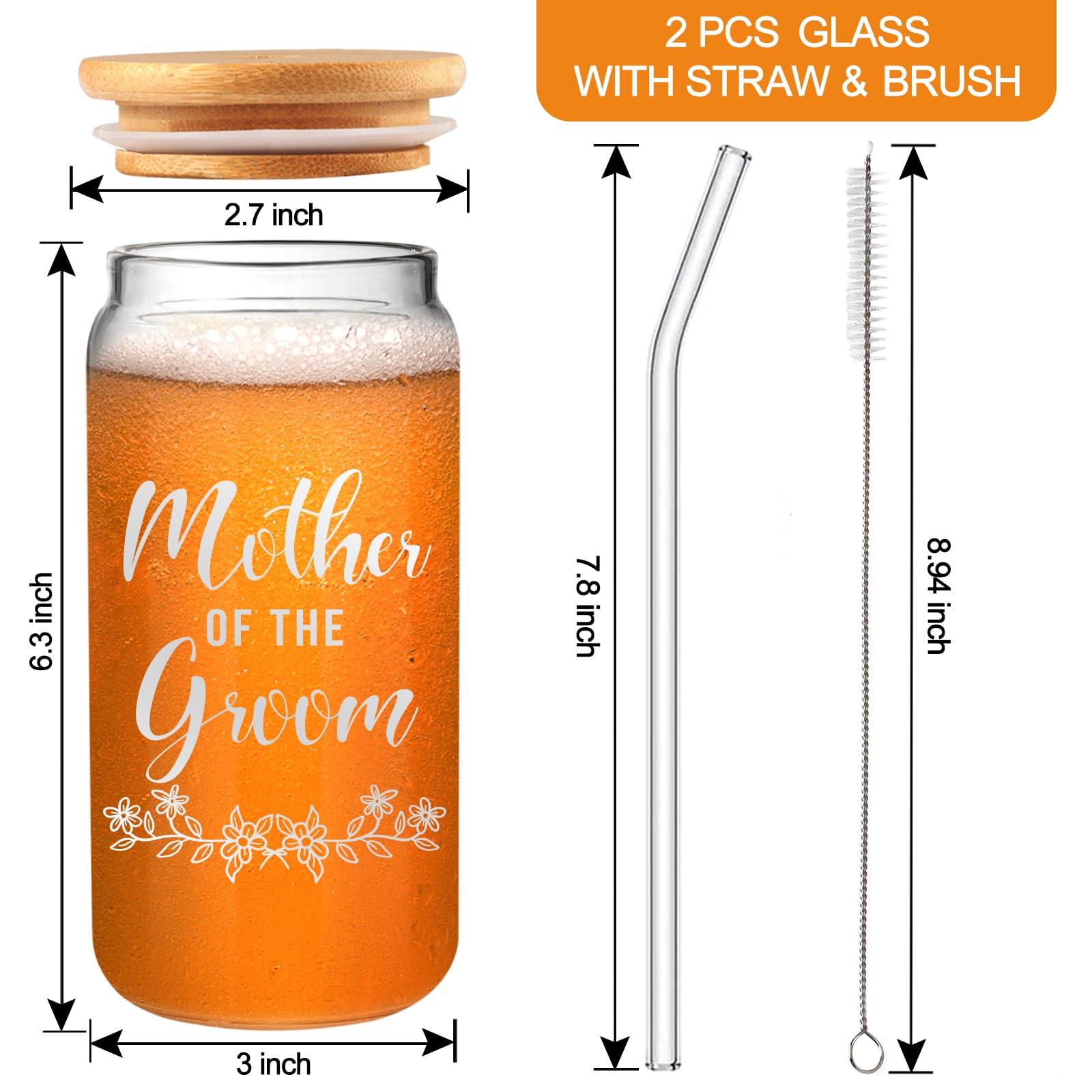 HOOMUU 2 Pack Mother Of The Bride Gifts Mother Of The Groom Gifts - Mother Of The Bride And Groom Glass Cups With Lids And Straws For Wedding Engagement Bridal Shower Bachelorette Gifts