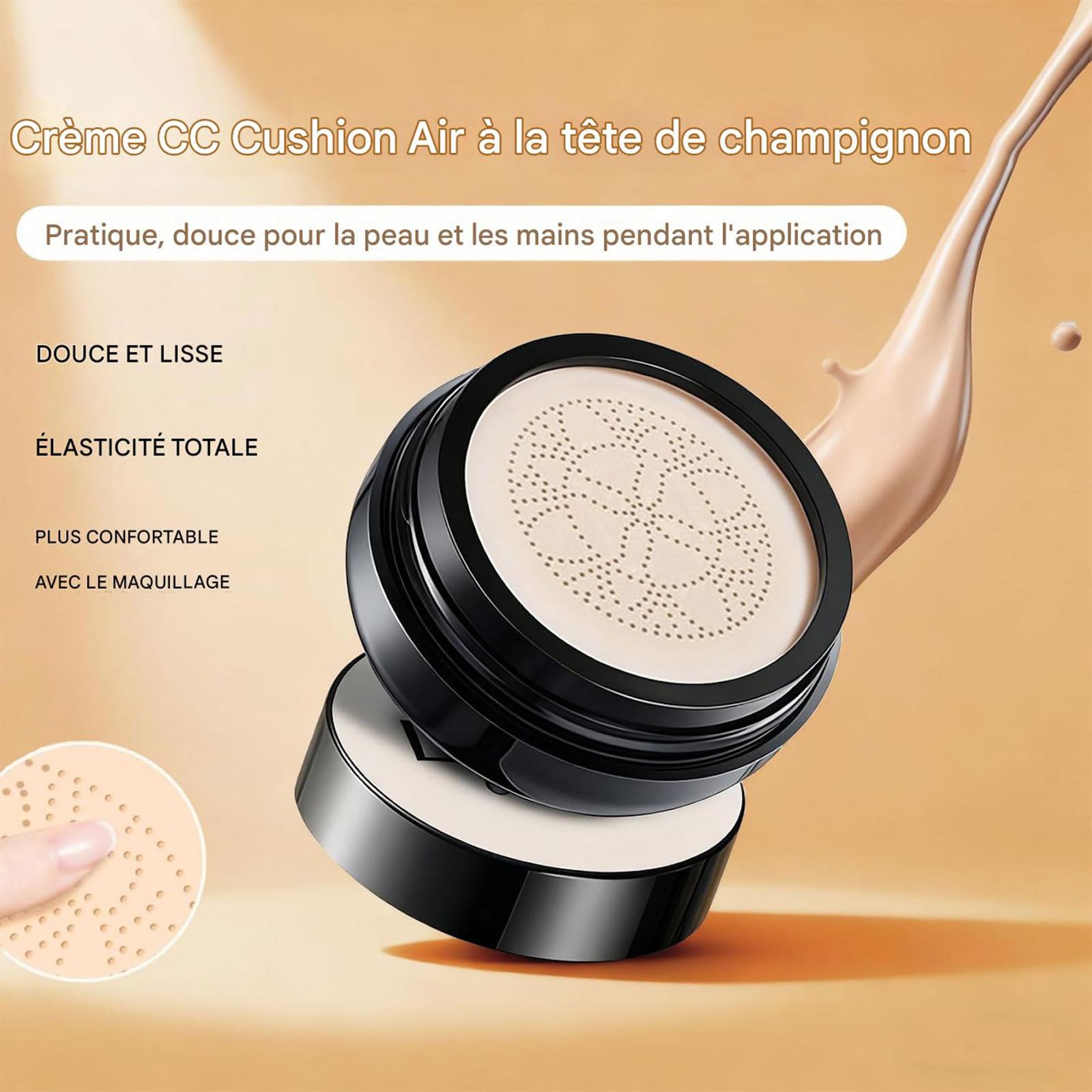 Luvie Glow Foundation Cushion, Coussin d'Air Tête de Champignon Cc Cream, Fond de Teint CC Cream, Hydratant Longue Durée, Teint Uniforme pour Tous Les Types de Peau (Chaud)