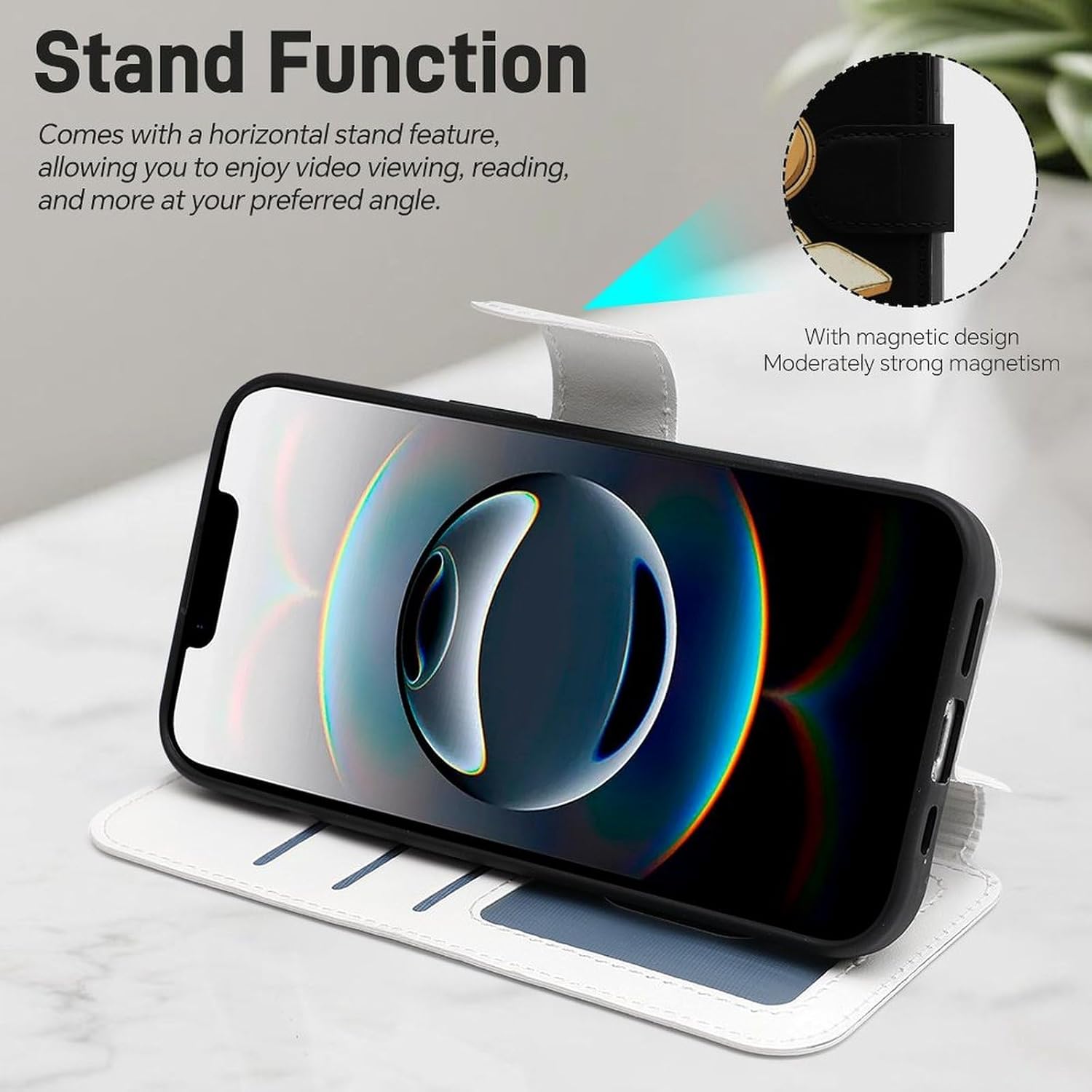 Bread-Winner Compatible with iPhone 16/16 Plus/16 Pro/16 Pro Max/16 E Case Phone Wallet Card Holder Flip Cover with Wrist Strap