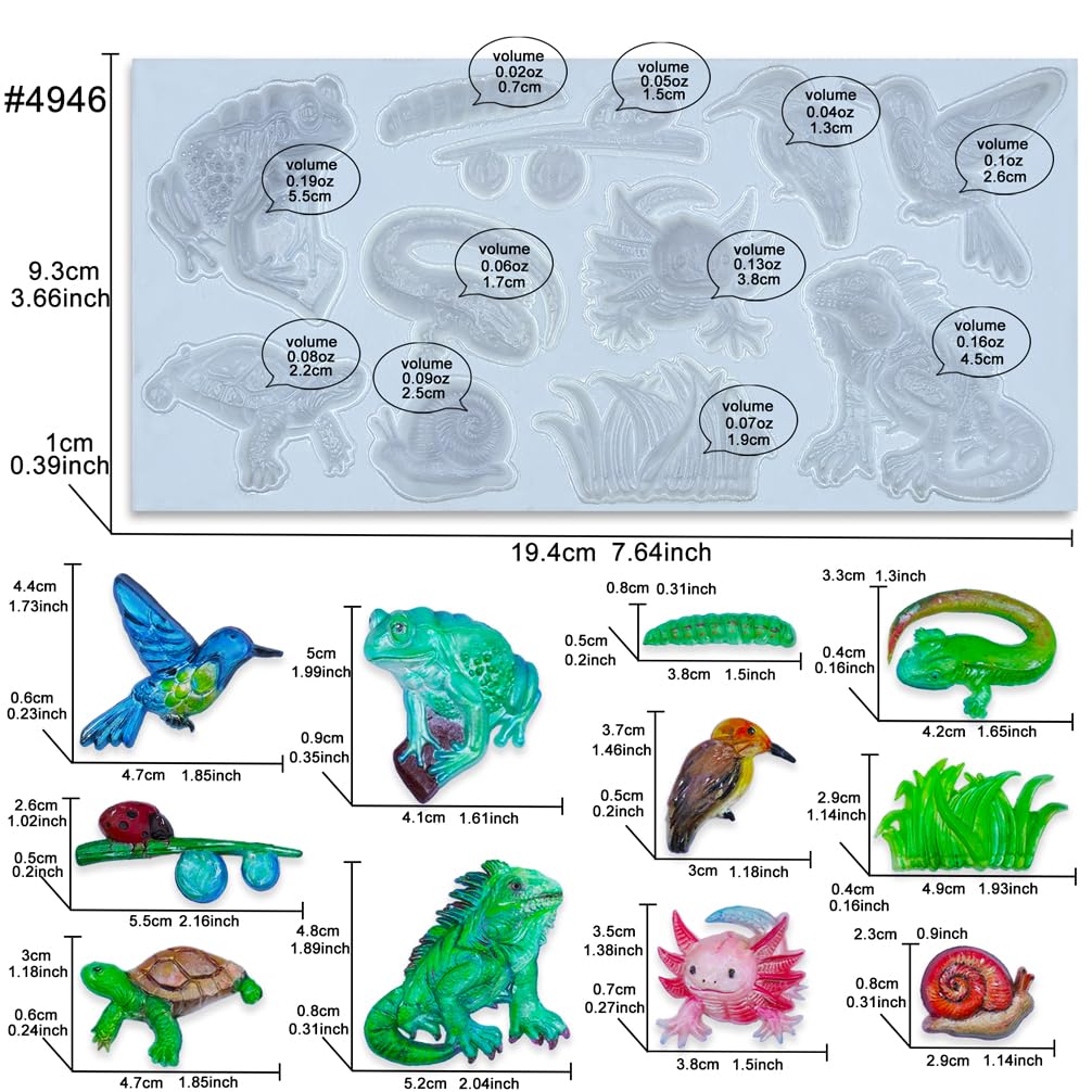 Pond Animals Mold for Polyclay Air-Dry Clay Plaster 7x3inch