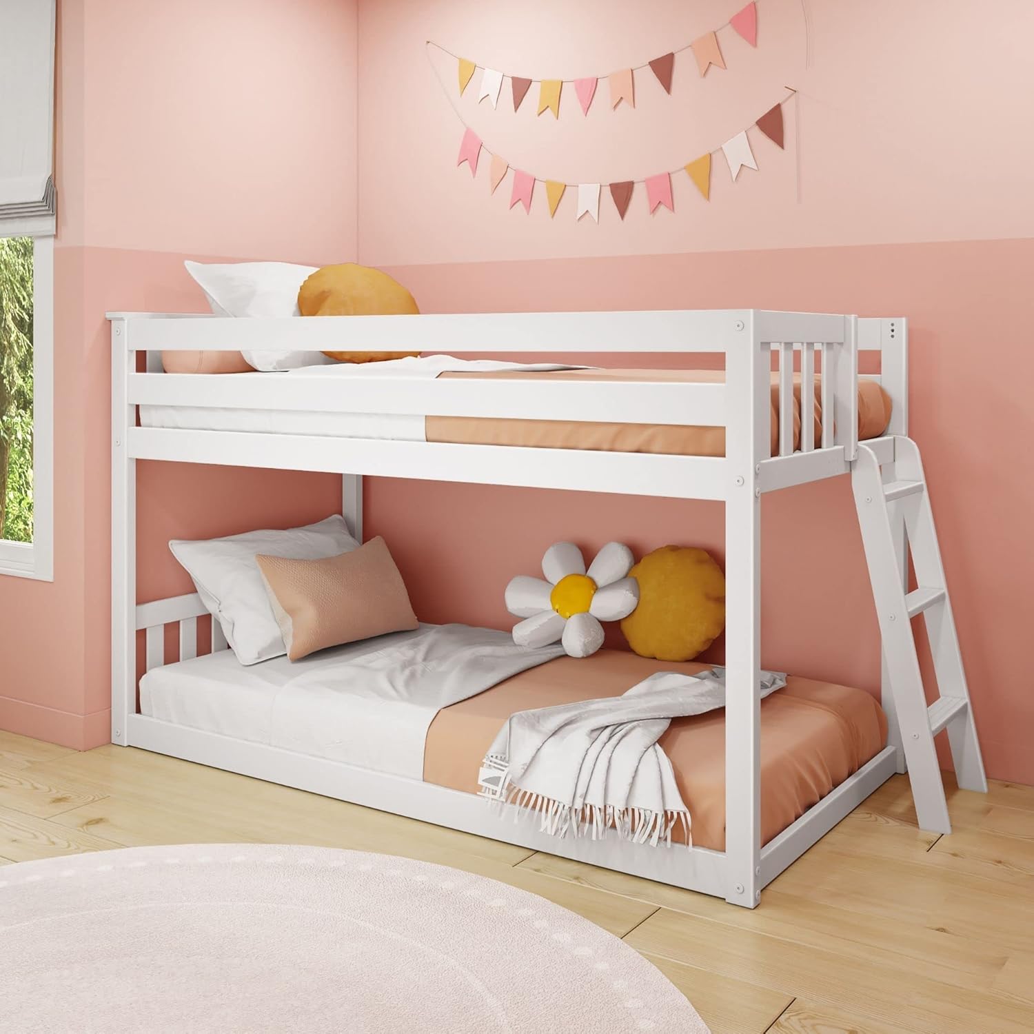 Max & Lily Low Bunk Bed, TwinOverTwin Bed Frame for Kids