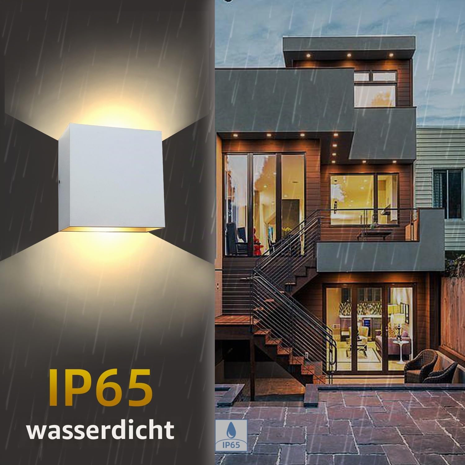KICAAO Wandlampe 2 Stück LED Lampe 12W Aussenbeleuchtung Warmweiß 3000K Wandleuchte Aluminium Innen/Aussen Weiß Uneinstellbarer Winkel 10 x 10 x 5 cm (Weiß - 4pcs)