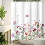 Floral Garden Cosmos Ensemble de Rideaux de douche, Rideau de salle de bains de fleurs 72 x 72 Inch Rideau Douche avec 12 Crochets