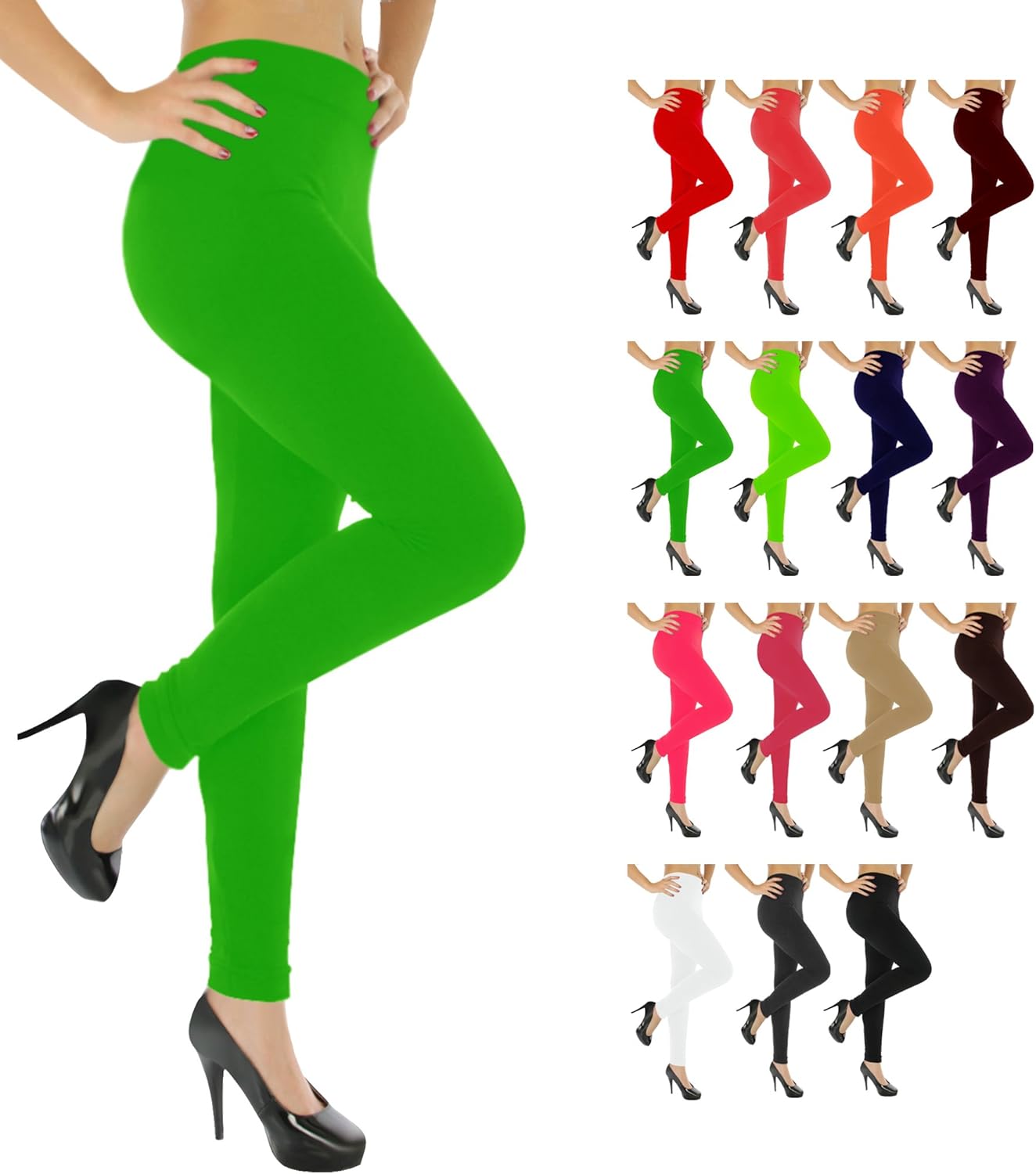 VIV Collection Color sólido Full Longitud Leggings, Verde S2, Regular Fit Size 0 (XS) 12 (L