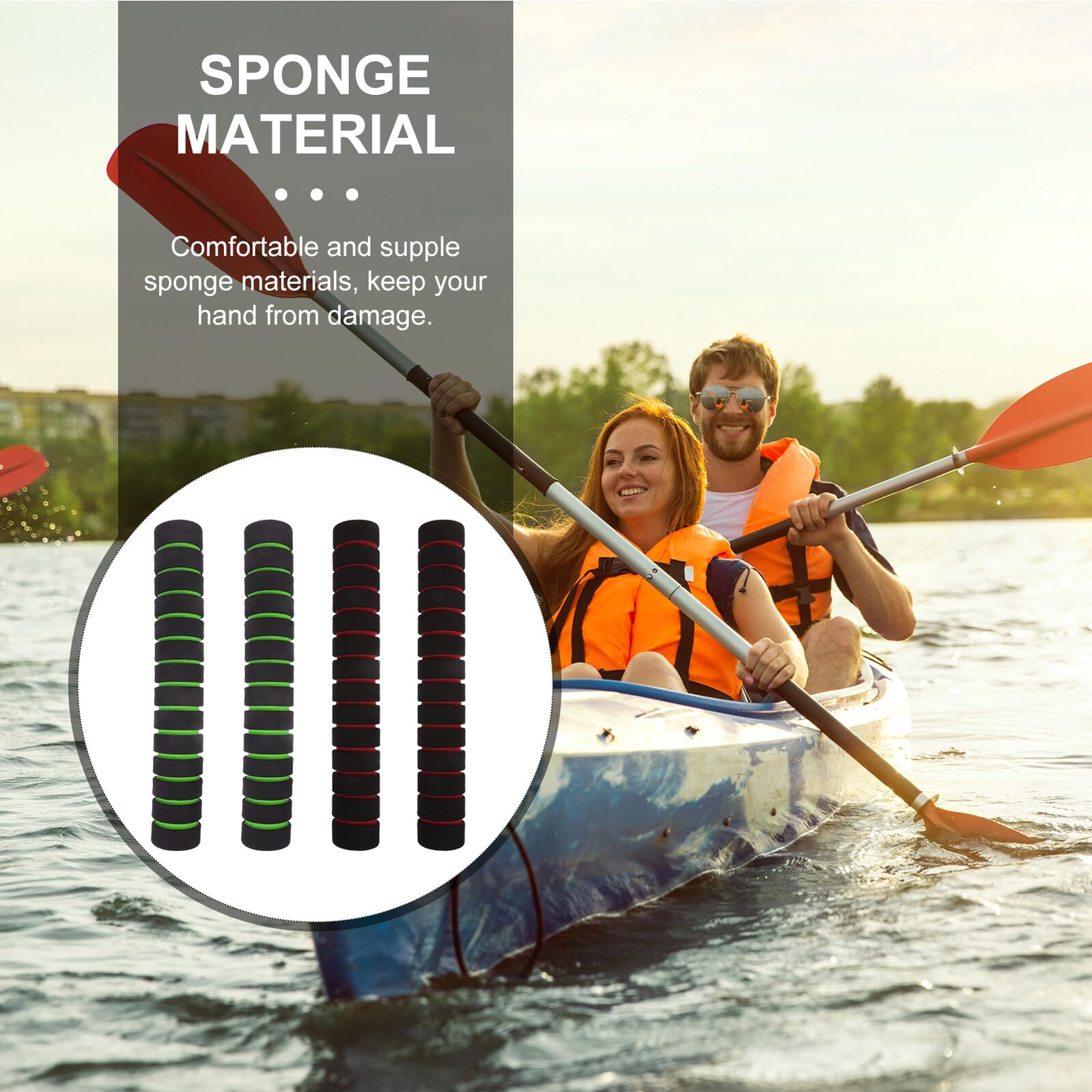 Fasce Antiscivolo per Pagaie da Kayak in Spugna Colorata 22 Cm, Protezioni Mani Ammortizzanti 2 Paia, Accessori per Kayak per Protezione e Comfort Durante la Navigazione