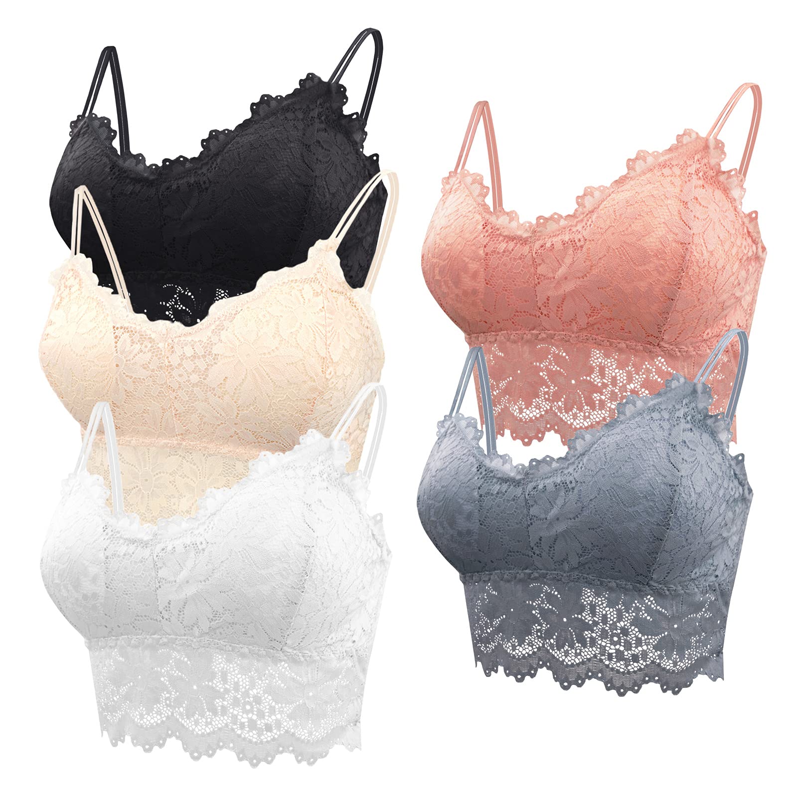 Lace Bandeau Bras with Strap Sunflower Wrapped Bralettes Deep V Neck Padded Sports Bra Bralette for Women Multipack