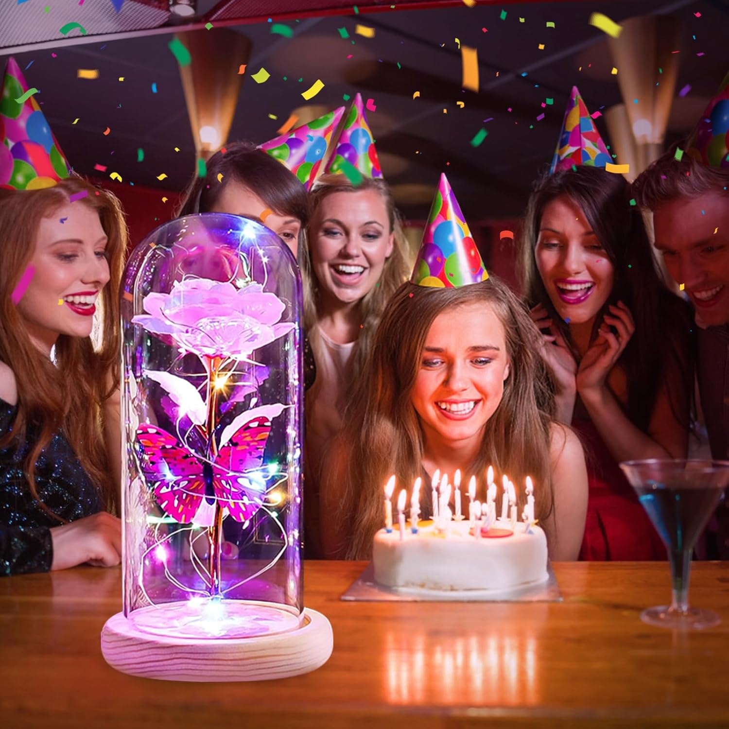 Beferr Gifts for Women Mom Birthday Gifts, Galaxy Glass Rose Forever Preserved Flowers for Delivery Prime Light Up Rose in Glass Dome Valentines Rose Gifts for Her Wife Daughter Girlfriend - Image 4