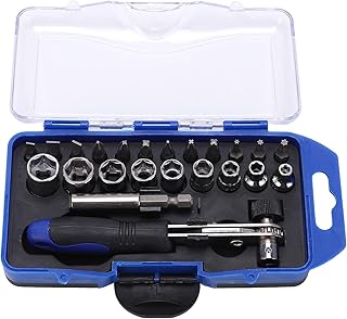 Drive Socket Set 23PCS/Set Ratchet Wrench Set with 4-12mm CR-V Sockets Universal Bit Socket Mechanic Tool Kits for Auto Repair Ratchet Socket Wrench Set Quick Released Ratchet Handle & Extension Bar