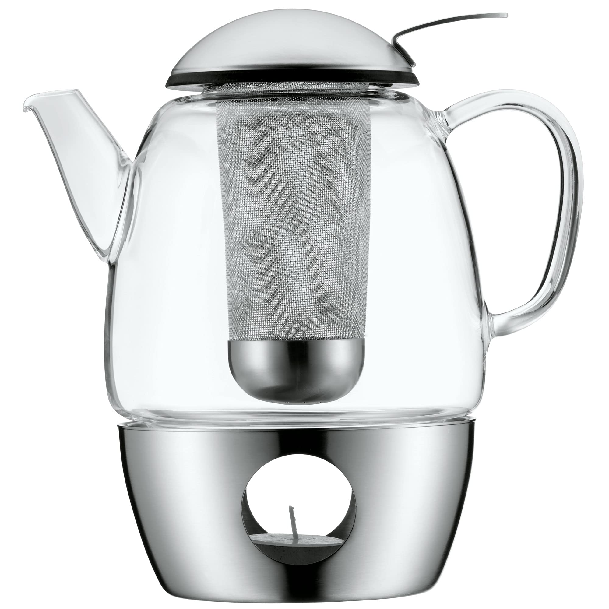 WMF SmarTea Teekanne Set 3-teilig Cromargan Edelstahl Glaskanne 1l mit Siebeinsatz Stövchen spülmaschinegeeignet