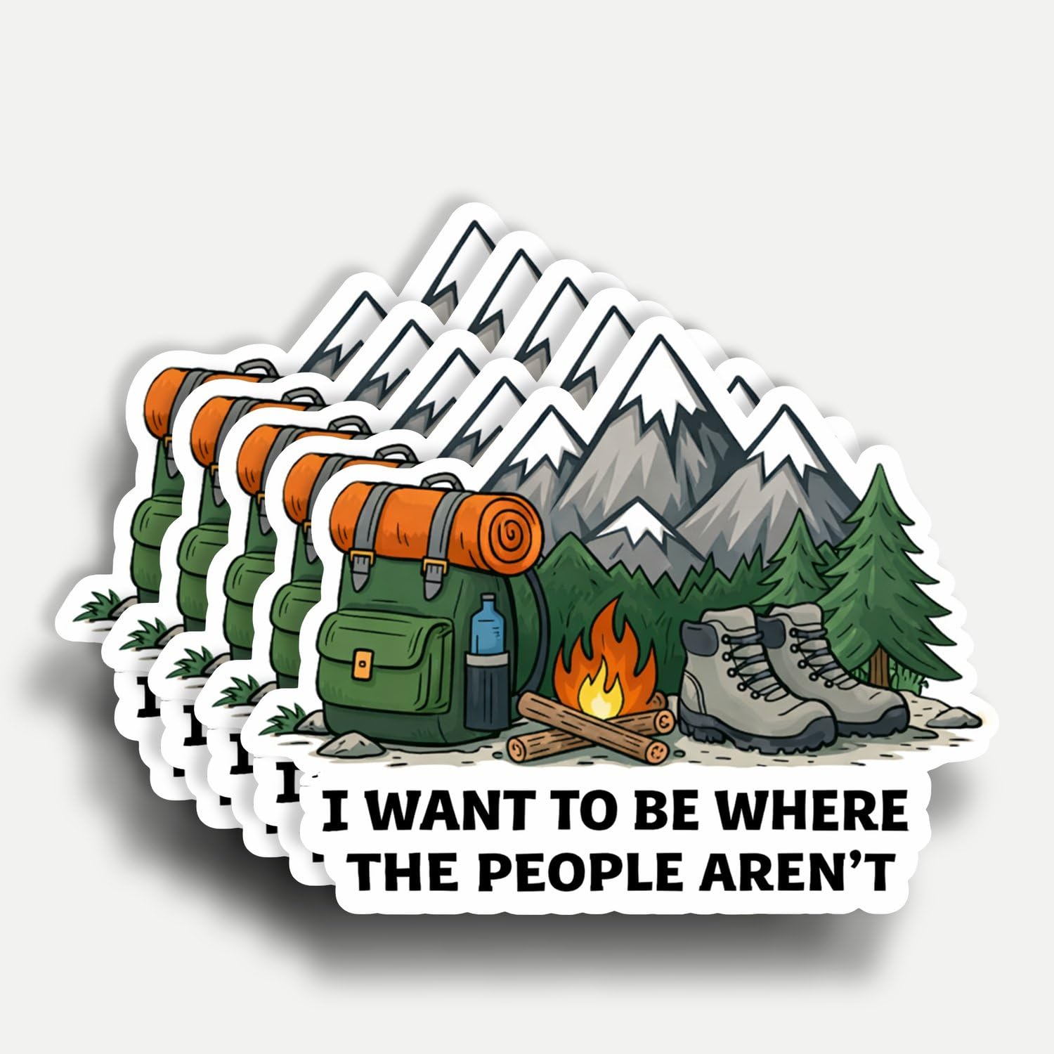 Photo 1 of (5pcs) I Want to Be Where The People Aren’t Sticker 3 Inch, Introvert Hiking Camping Gift Waterproof Vinyl Decal for Laptop, Water Bottles, Car, Phone, Book