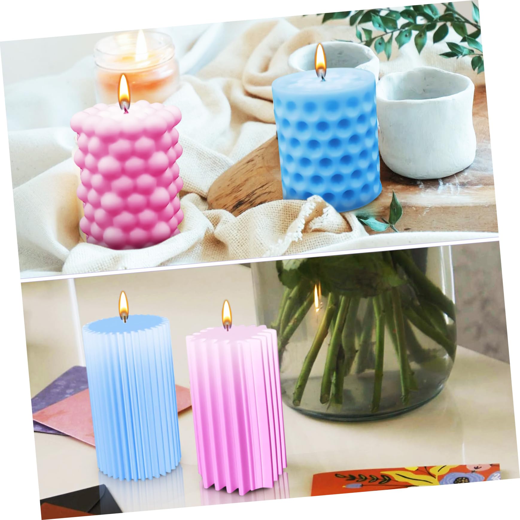 NUOBESTY 20pezzi Stampo Per Candele Silicone Kit Per Creazione Candele Flessibili e Riutilizzabili Mould Pilastro Con Superficie Liscia e Facile Da Rimuovere