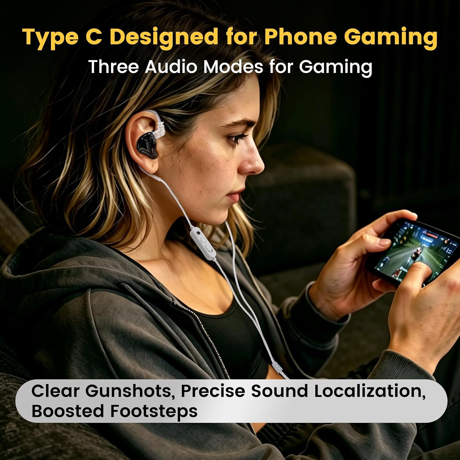 KZ DSP+DD Wired IEM Earbuds,USB C in Ear Monitor Headphones with Dual Mic | Custom DSP Sound Card For Gaming/Music Mode,Noise Isolating,4ft Cord,For Apple IPhone/IPad/Macbook/Laptop/Android phones