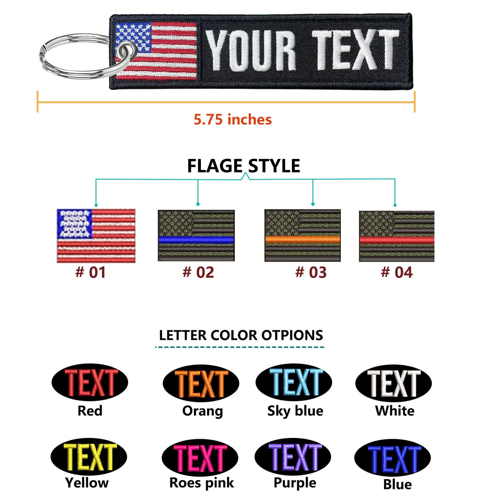 Graceful life Custom Keychain Embroidery with your any text, American Flag Car key chain Personalized Name/Number key tag, key rings with tags for Gift Private Reg Fob, Gift for Him Her