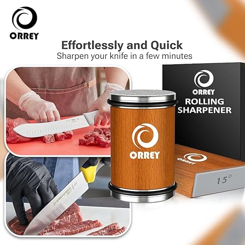 Miniatura 4 de ORREY Afilador de cuchillos rodantes, kit de afilador de cuchillos de cocina de alta calidad con diamantes y cerámica para acero, kit de afilado de