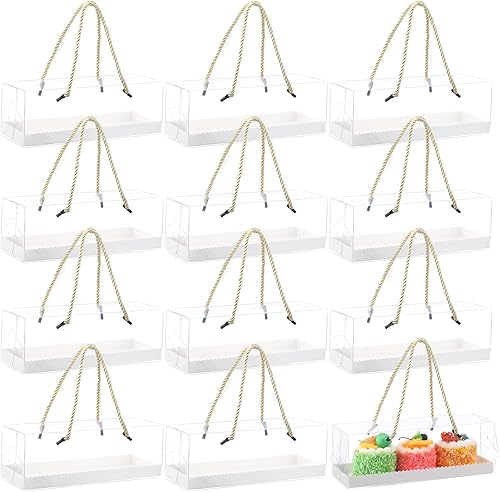 Eaasty 50 cajas transparentes para cupcakes de 9 x 3 x 3 pulgadas, cajas para pasteles de panadería con asa y cartón, recipientes rectangulares de
