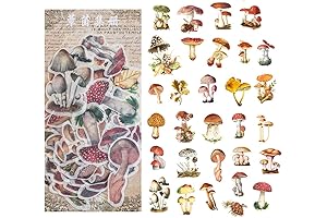 60PCS Vintage Washi Paper Stickers Plant Mushroom Stickers Scrapbook Sticker for DIY Scrapbooking