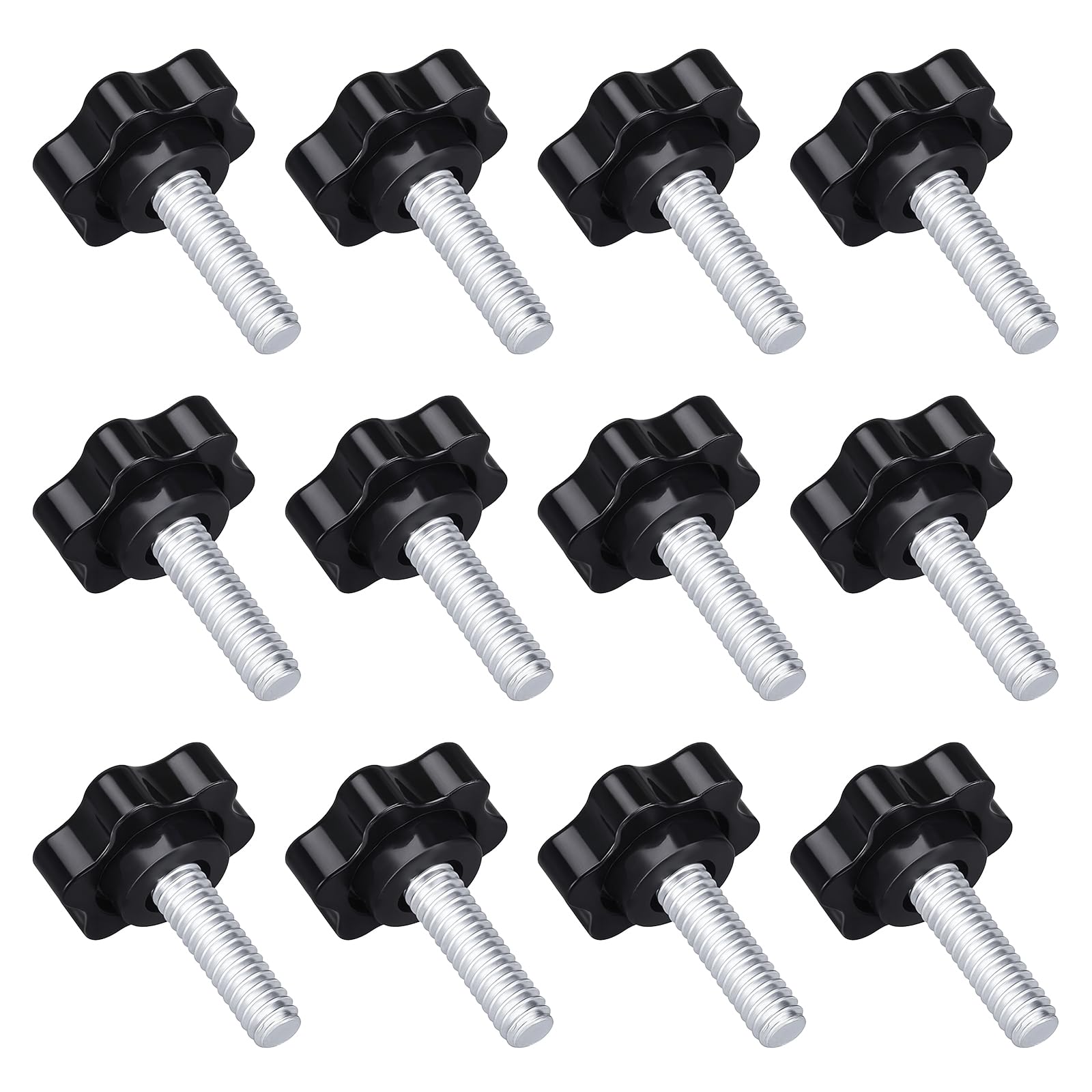 Photo 1 of 12 Pack 1/4-20 Black Star Knobs Star Hand Knob Threaded Knurled Thumb Nuts Thumb Screw Knobs with Bolts for Umbrella Base Replacement Female Threaded Hexagon Head Thru Knob