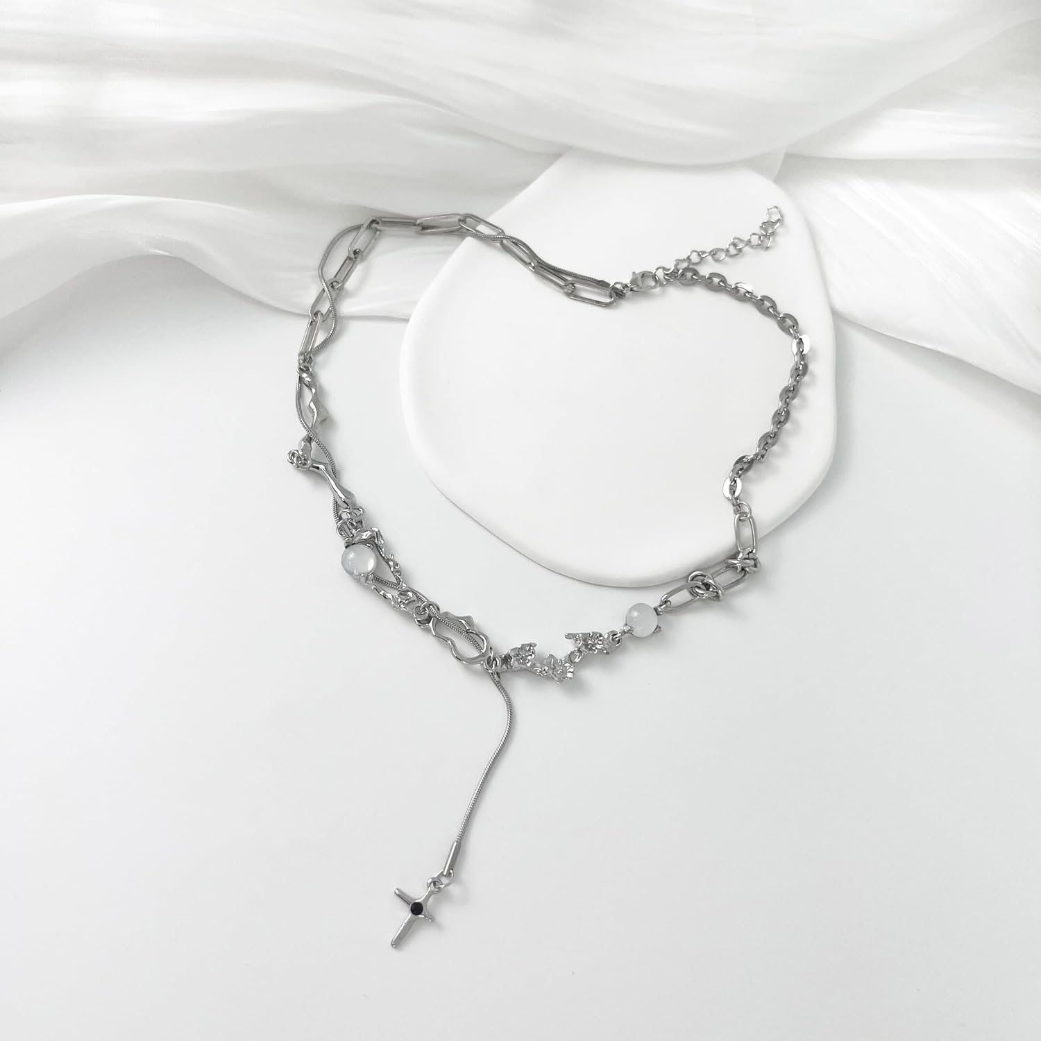 Y2k Irregular Necklace Star Pendant Moonlight Stone Fashion Collar Chain Design Spicy Silver Jewelry for Women - Image 3