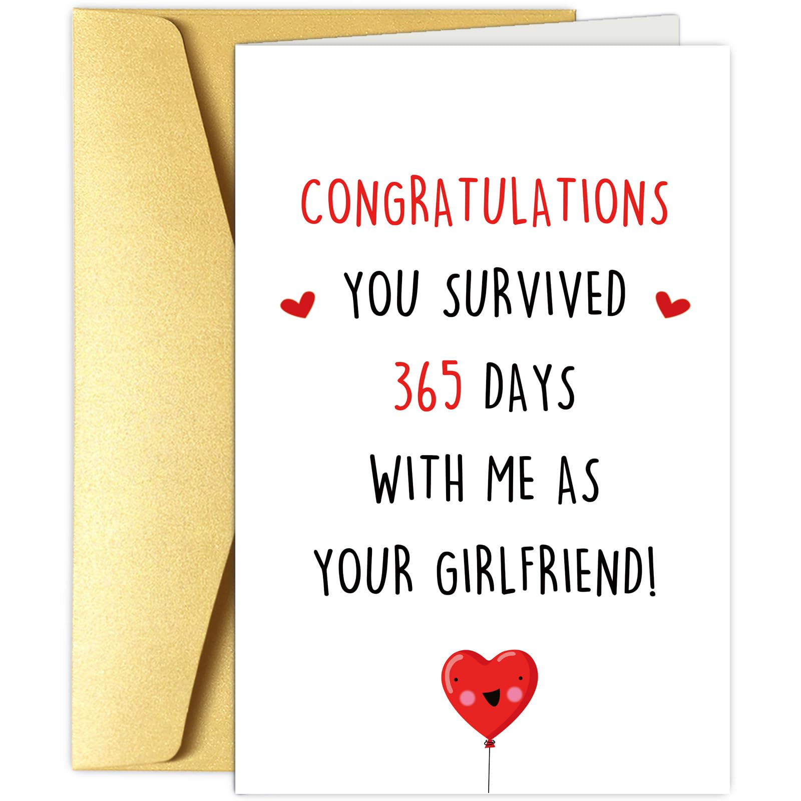 Obbyidk Funny One Year Anniversary Card for Boyfriend, Hilarious 1st Anniversary Card from Girlfriend, Congratulations You Survived 365 Days with Me