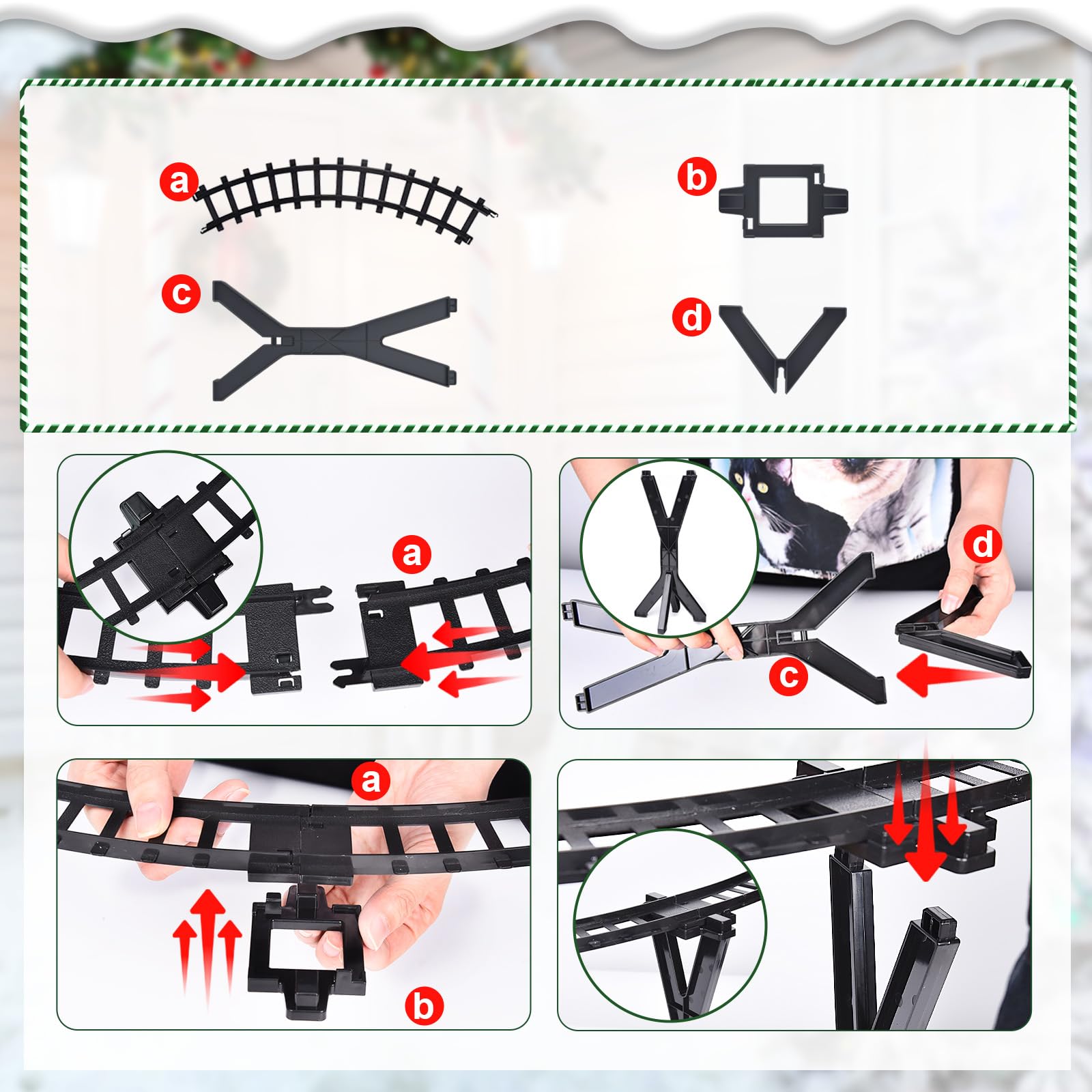 Herenear Trenino Natalizio Elettrico per Bambini, Trenino Classico Natalizio con Supporto Installazione, Treno Elettrico Giocattolo Sull'albero di Natale per Bambini 5 6 7 8 9 Ann (Sotto l'albero)