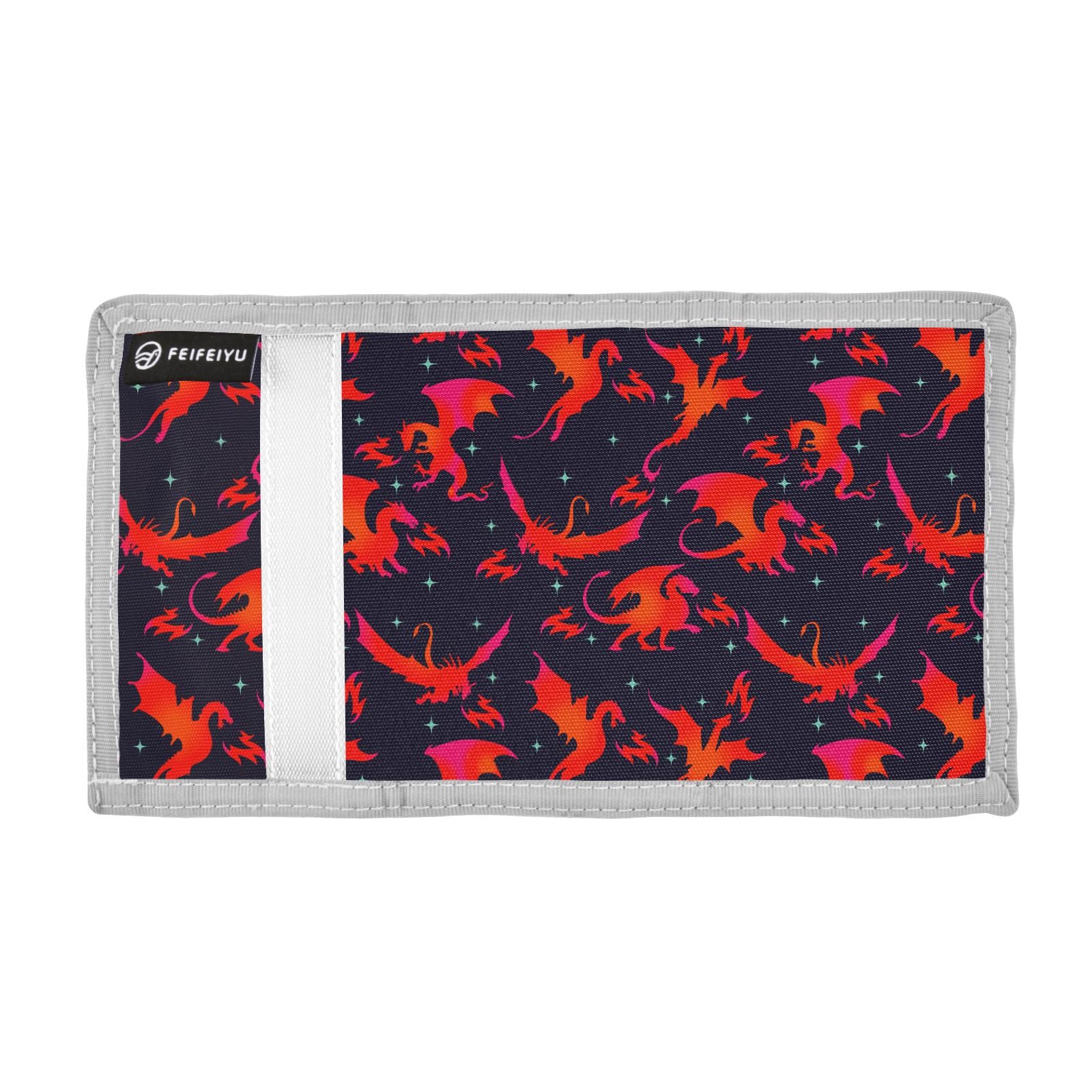 JHKKU Fire Dragon Kids Wallet for Boys Girls, Teen Canvas Trifold Purse with Zipper Coin Pocket